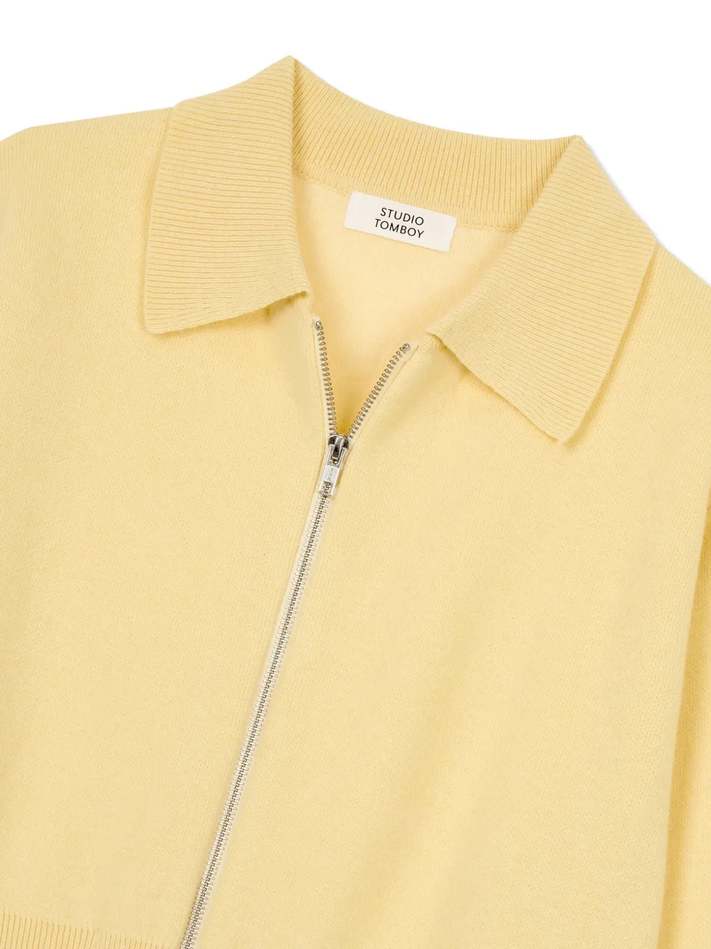 Studio Tomboy Zip-front Polo-collar Cardigan In Yellow