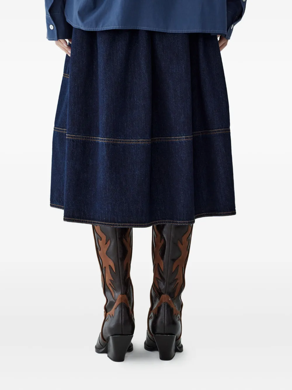 Studio Tomboy Drawstring Pocket Denim Midi Skirt In Blue