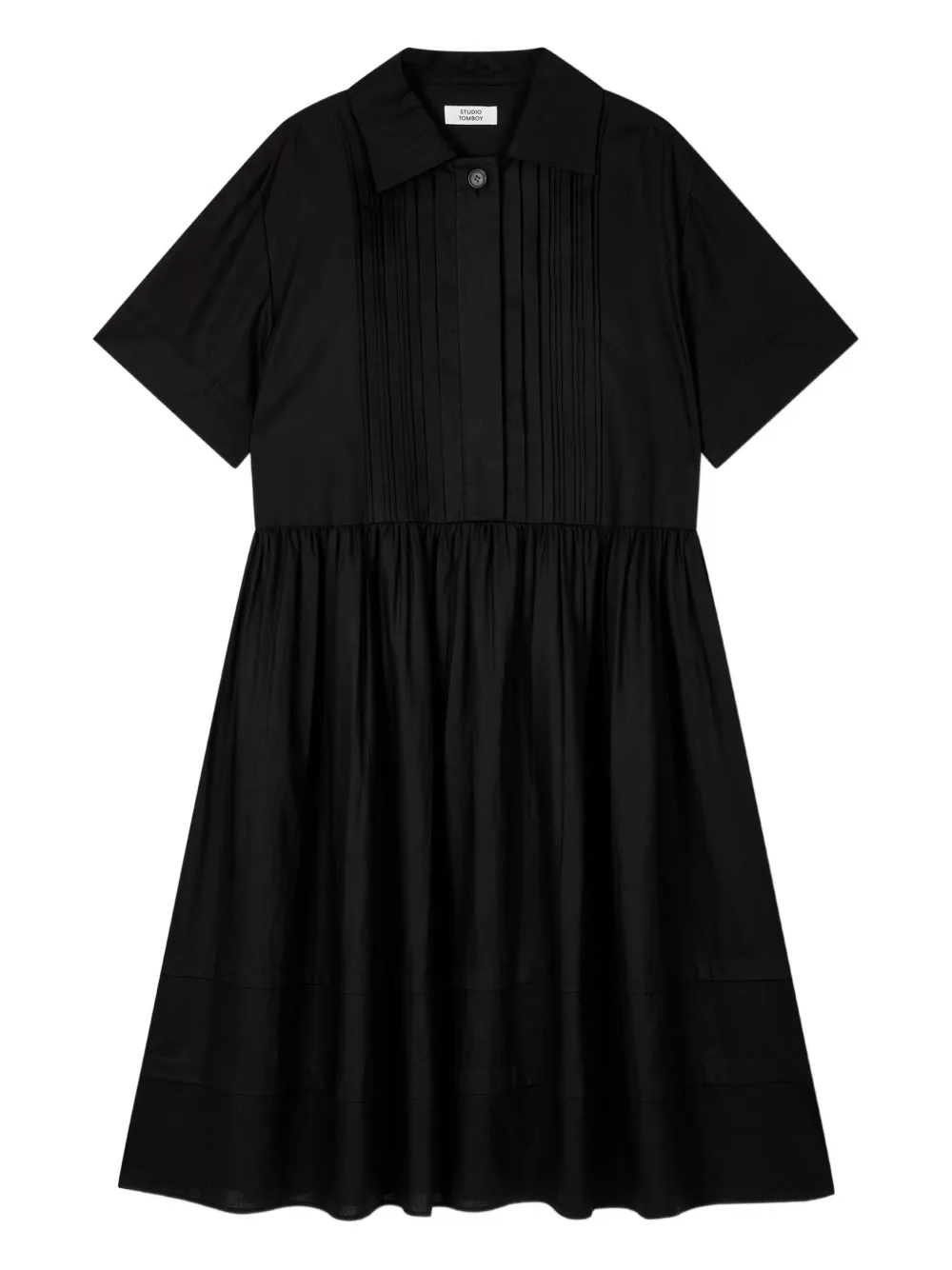 Studio Tomboy Pleated Shirring Mini Dress In Black