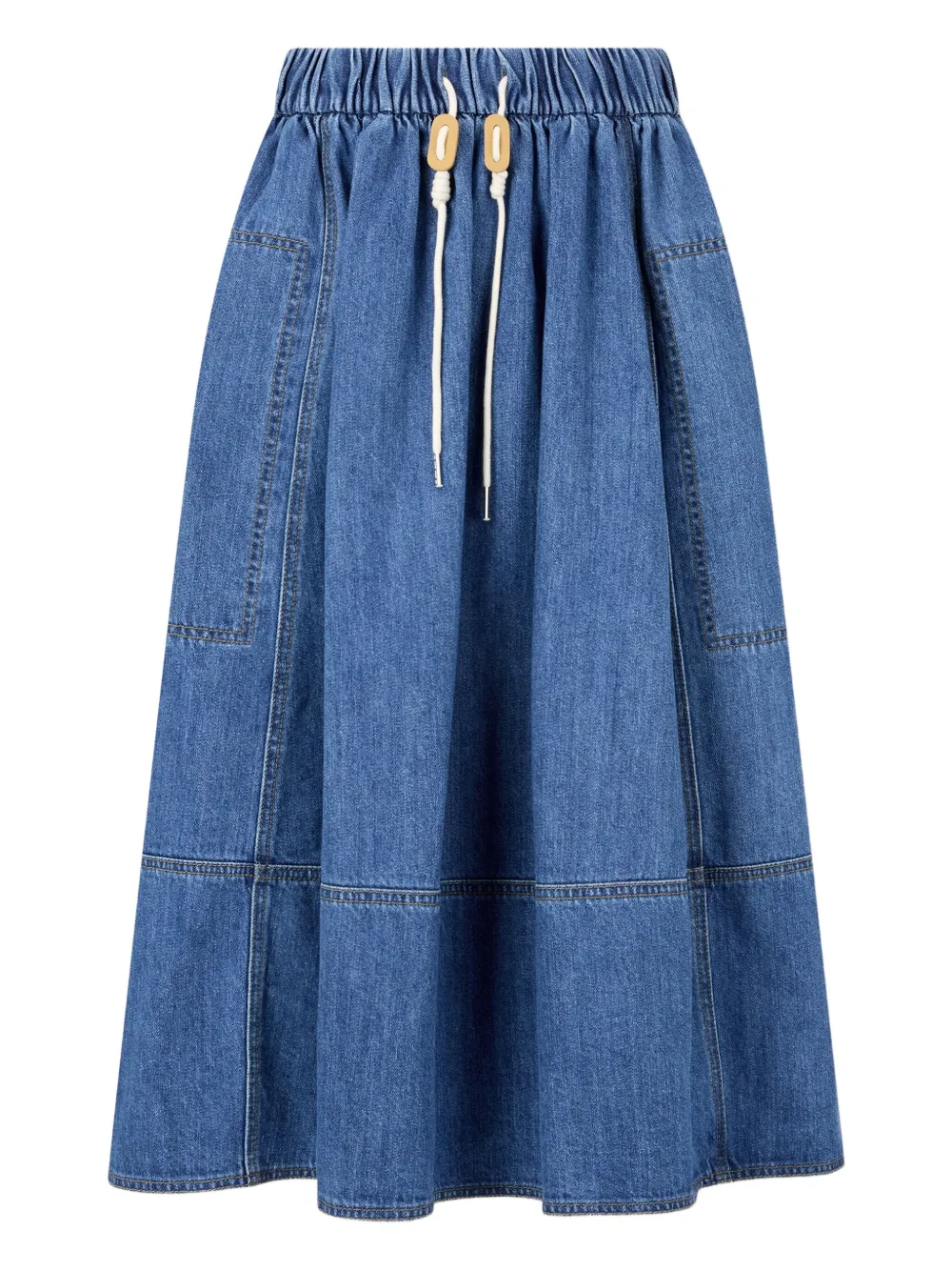 Studio Tomboy Drawstring Denim Midi Skirt In Blue