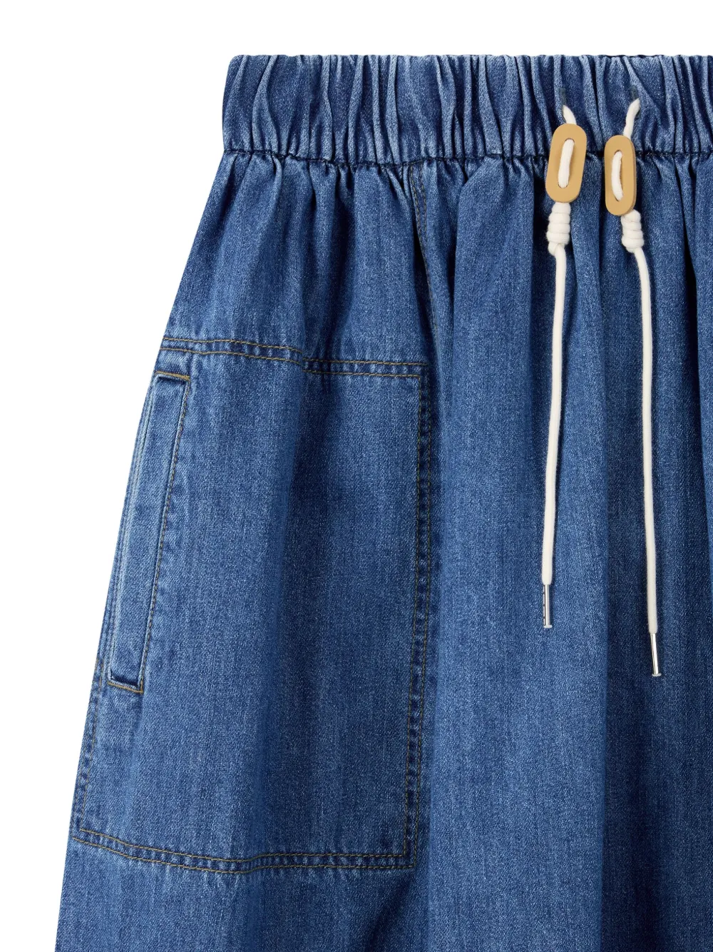 Studio Tomboy Drawstring Denim Midi Skirt In Blue