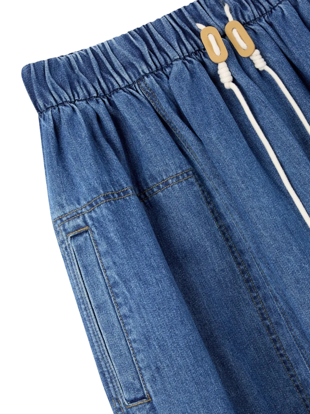Studio Tomboy Drawstring Denim Midi Skirt In Blue