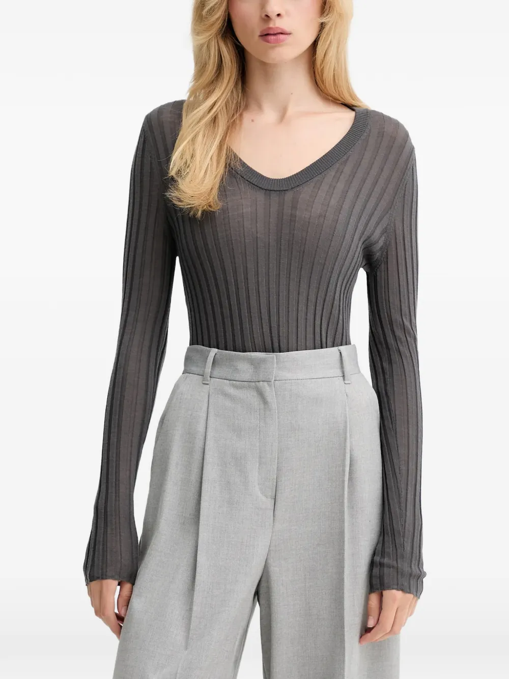 IRO Hattie ribbed V-neck sweater - Grigio