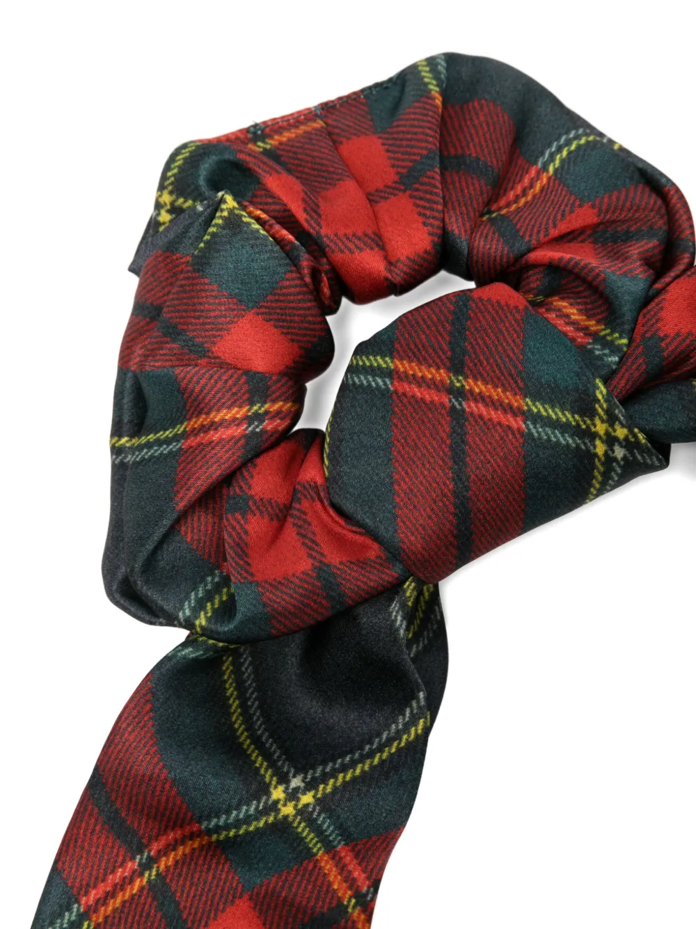 Vivienne Westwood Logo-embroidered Tartan Silk Scrunchie In Green