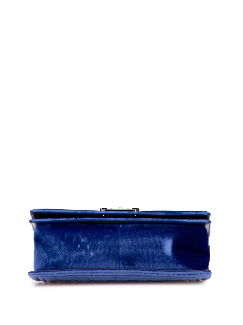 Pre-owned Chanel 2015-2016 Old Medium Quilted Velvet Boy Flap Crossbody Bag In Blue