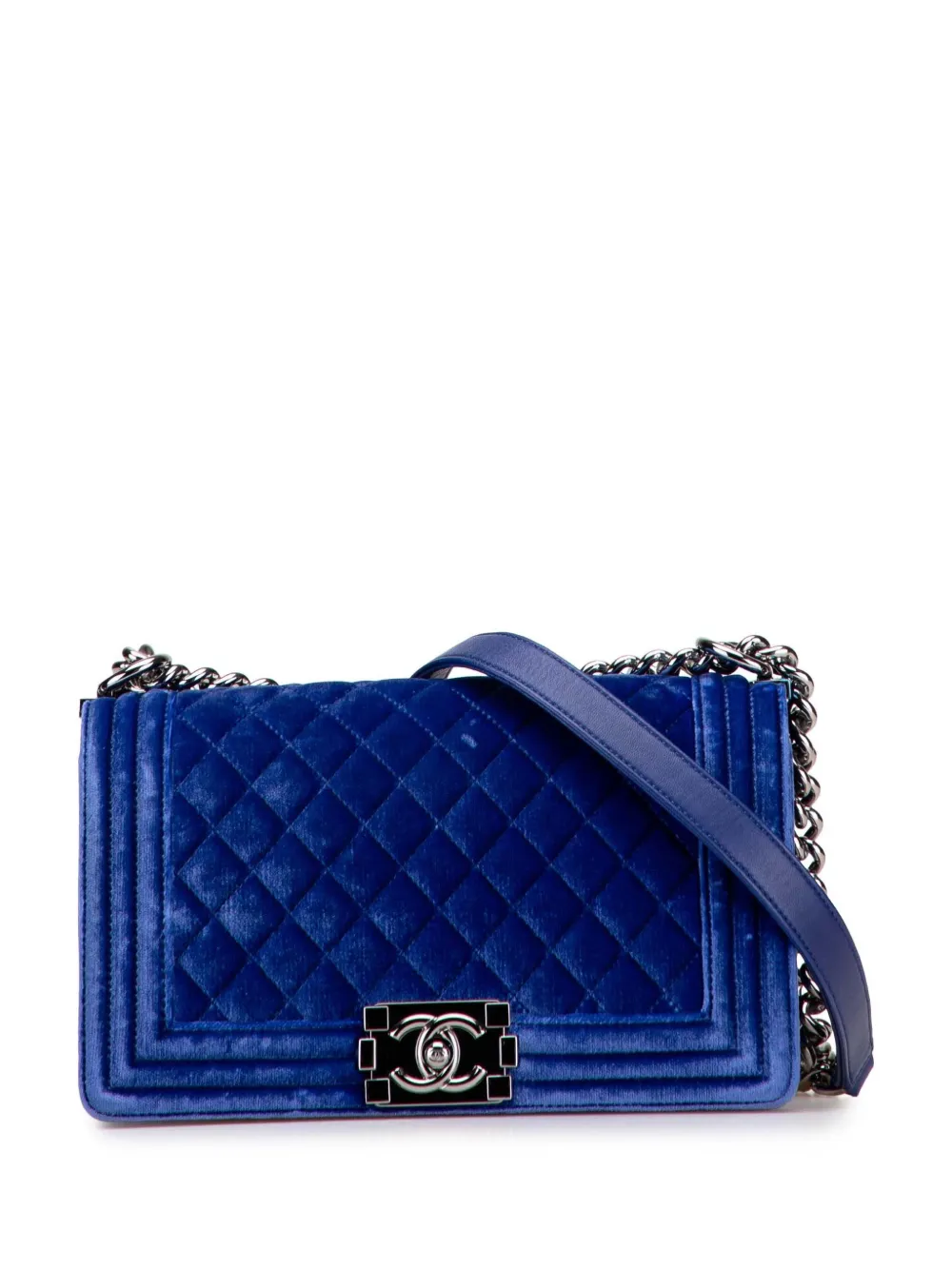 CHANEL Pre-Owned 2015-2016 Old Medium Quilted Velvet Boy Flap crossbody bag | Blue | Image 1
