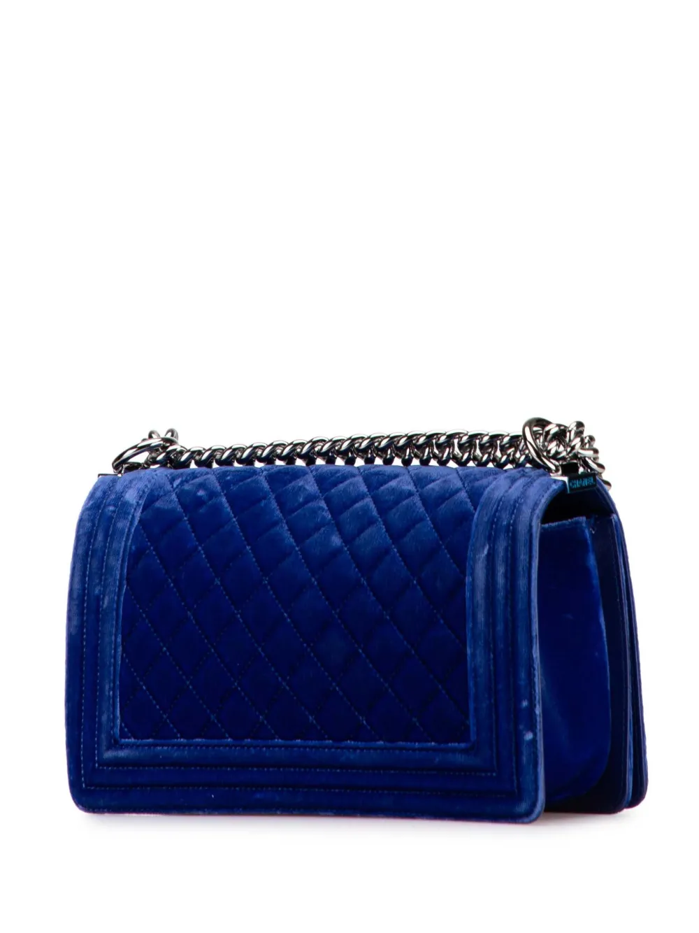Pre-owned Chanel 2015-2016 Old Medium Quilted Velvet Boy Flap Crossbody Bag In Blue