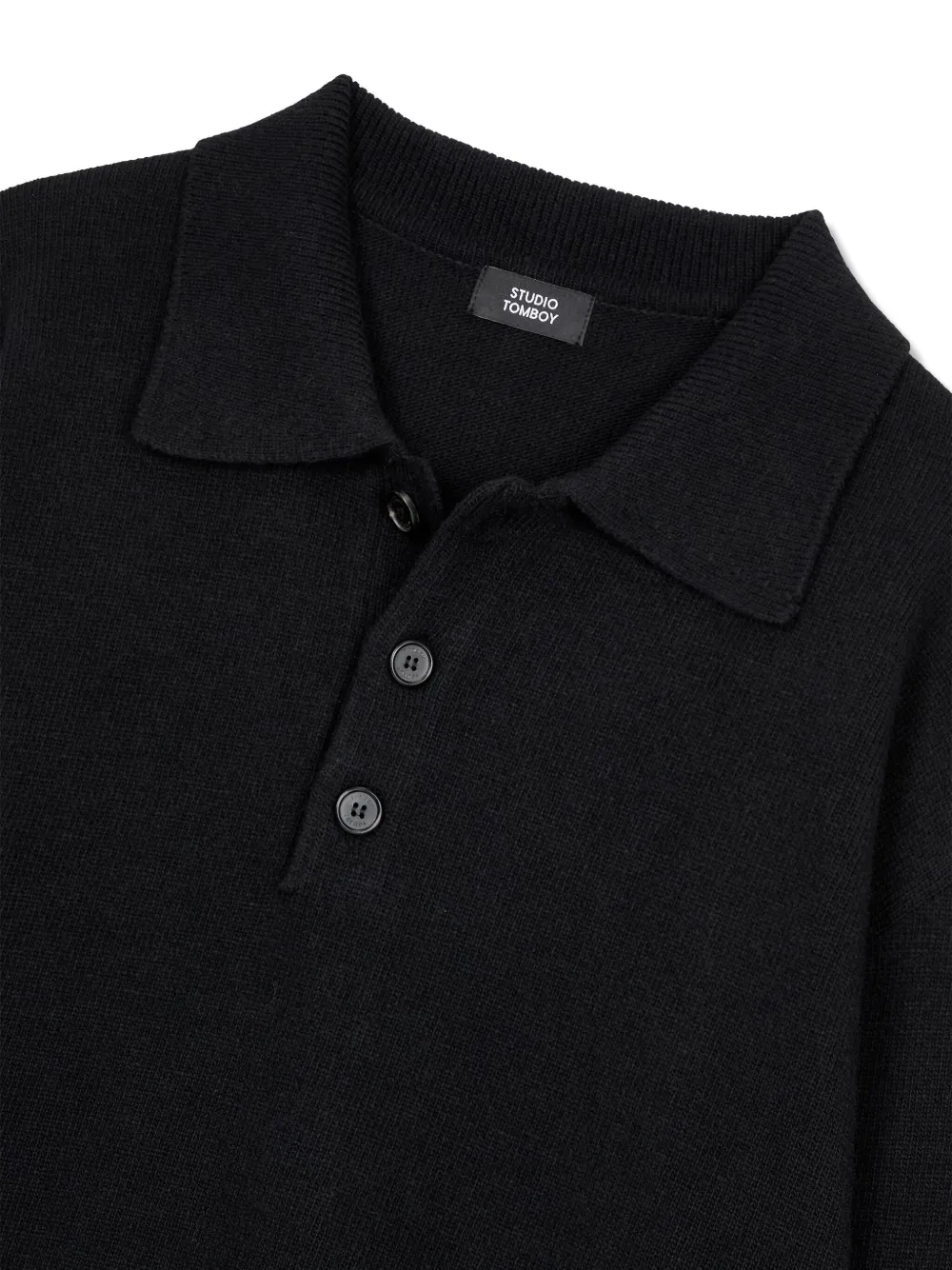 Studio Tomboy Long-sleeve Polo Shirt In Black