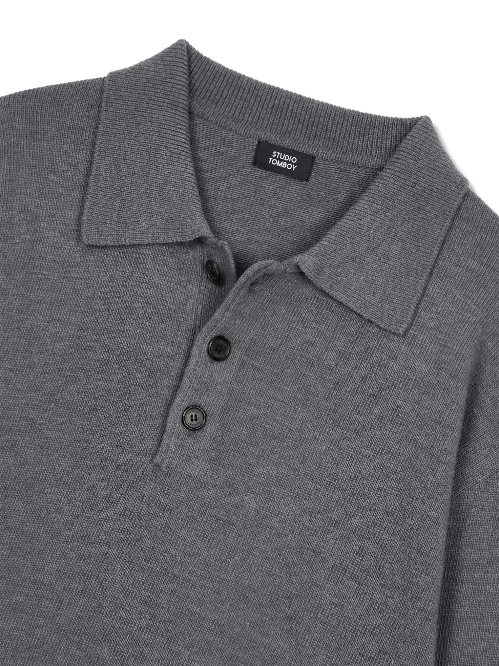Studio Tomboy Long-sleeve Polo Shirt In Gray