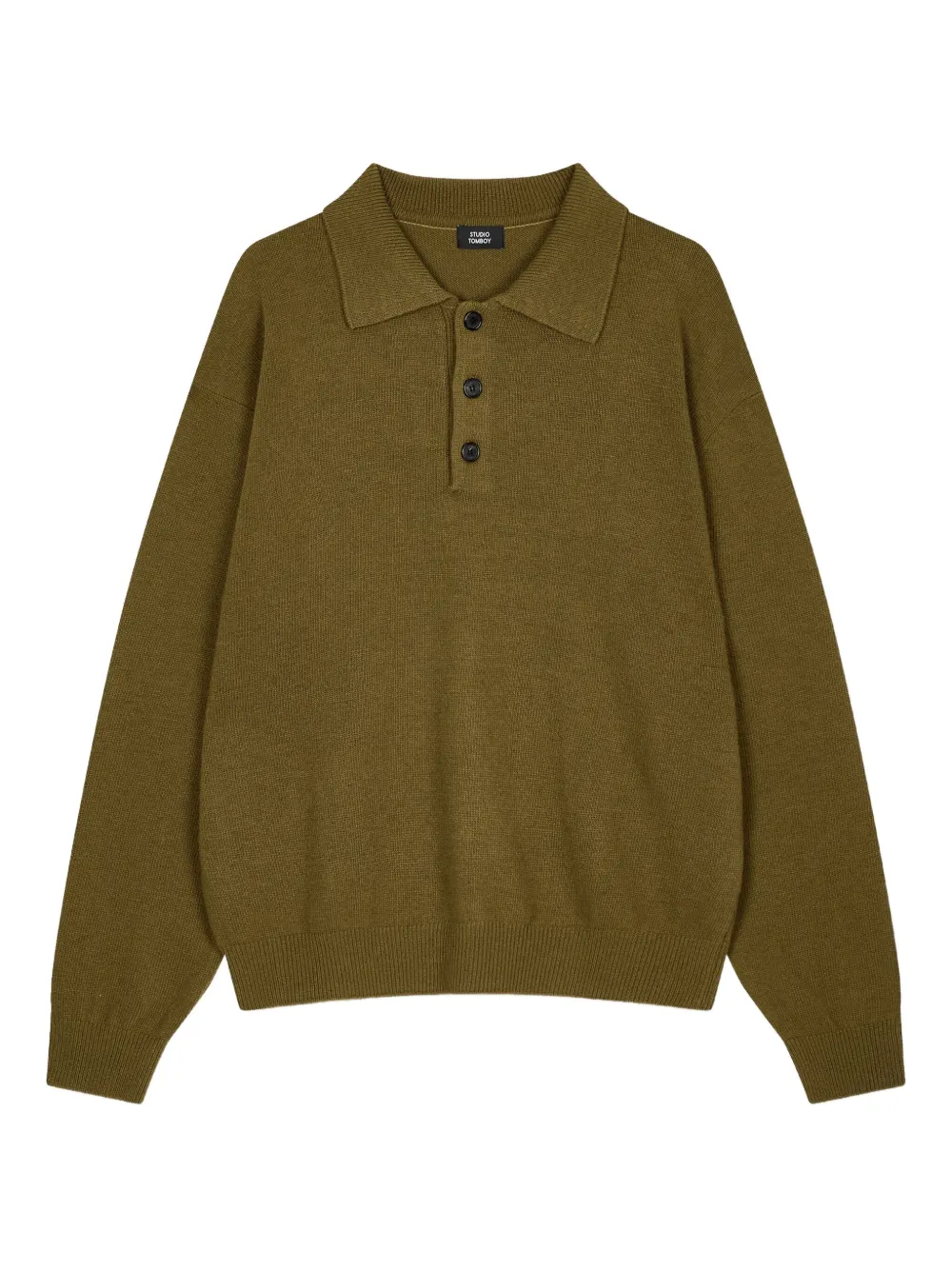 Studio Tomboy Long-sleeve Polo Shirt In Green