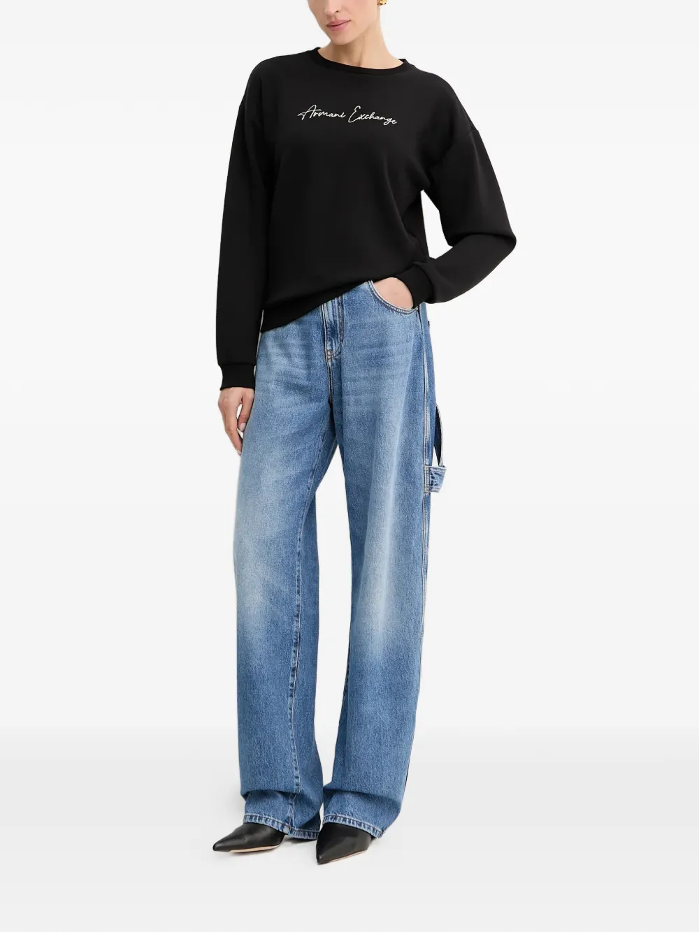 Armani Exchange Sweater met ronde hals Zwart