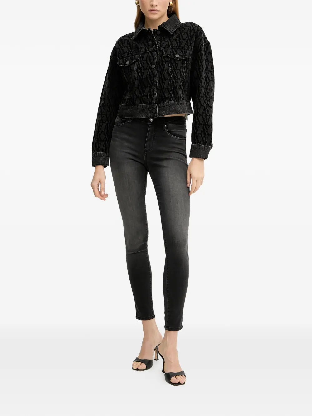  Armani Exchange Patterned Denim Jacket - Black 