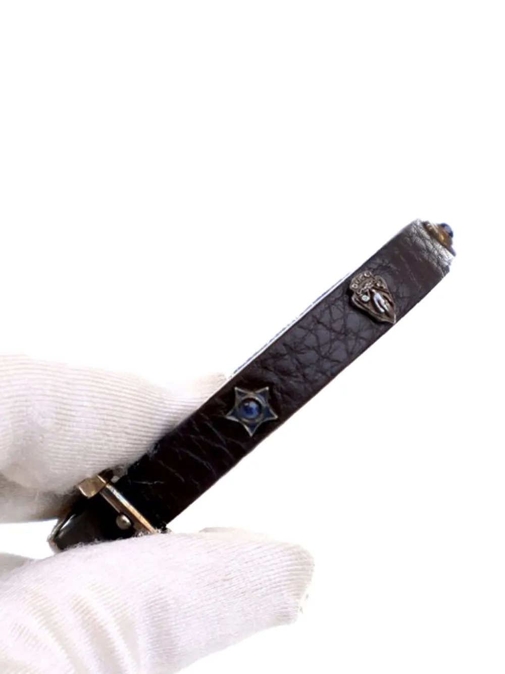 Gucci Pre-Owned 2019 Studded Leather Interlocking G Bracelet costume bracelet | Brown | Image 1