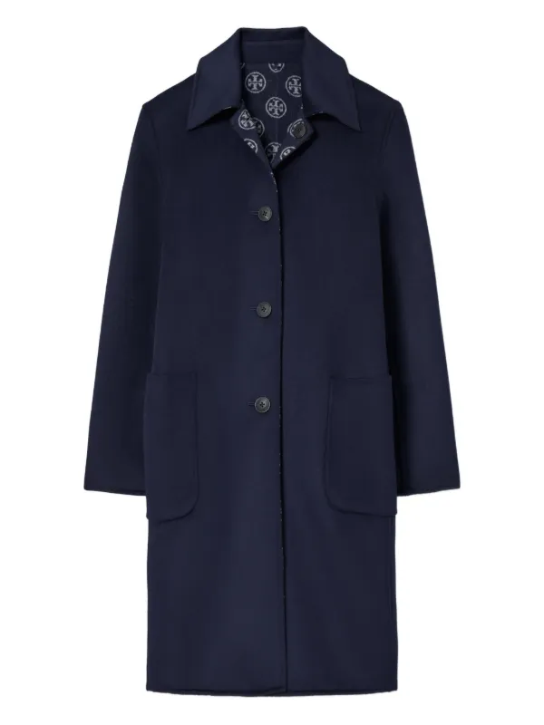 Tory Burch Monogram Jacquard Wool Coat in Blue
