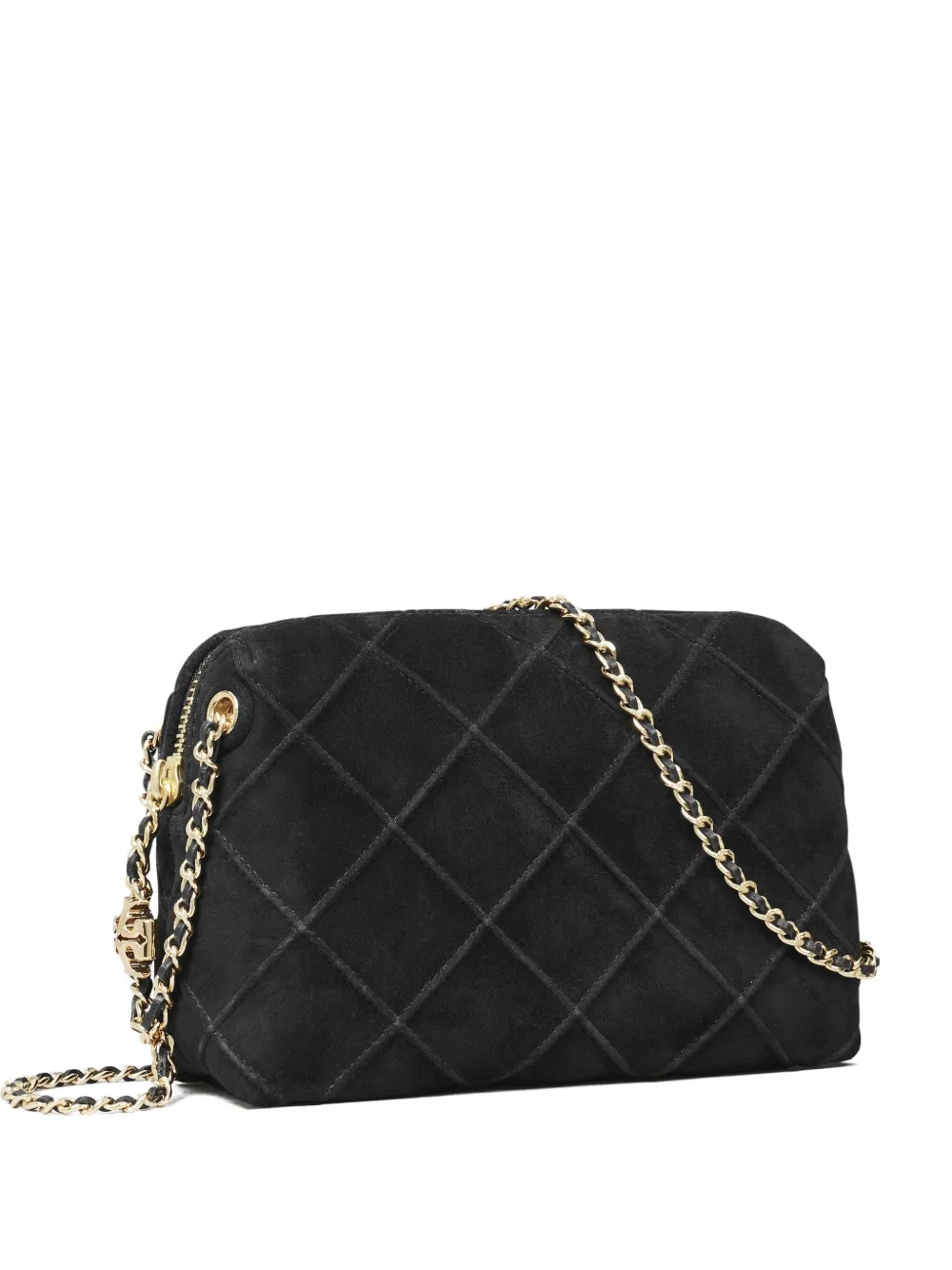 Tory Burch Mini Fleming Quilted Leather Shoulder Bag In Black