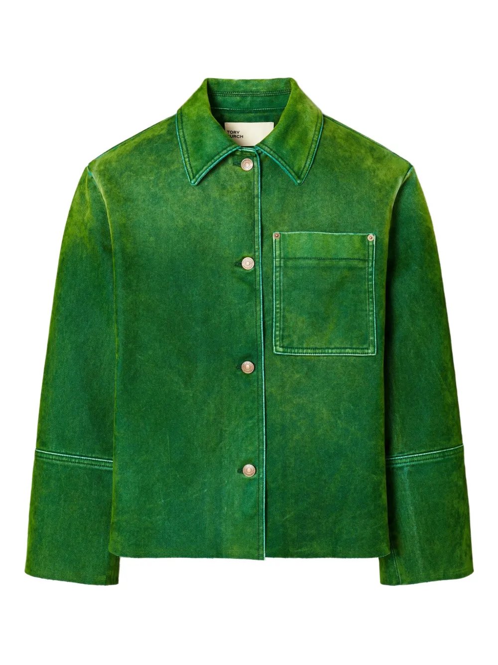 Tory Burch Button-fastening Patch-pocket Denim Jacket In Green