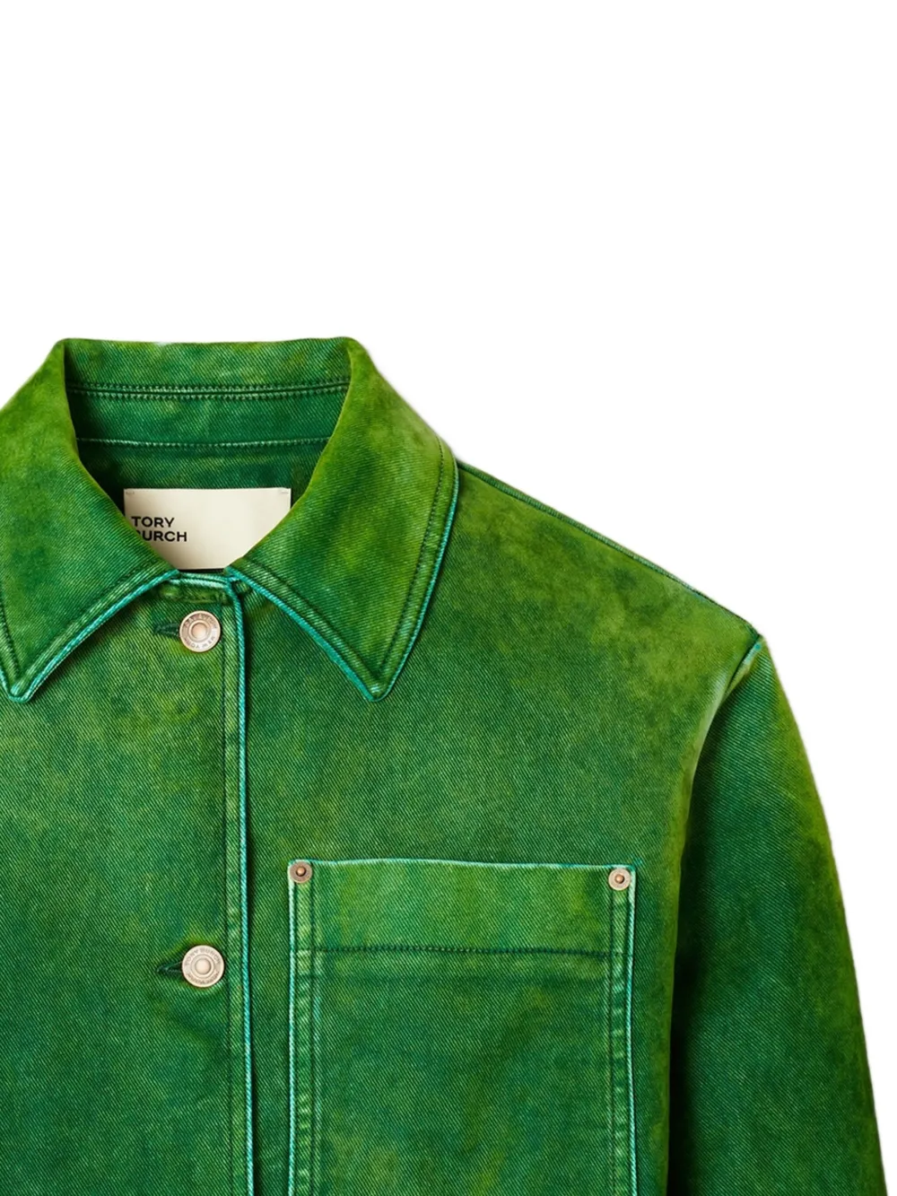 Tory Burch Button-fastening Patch-pocket Denim Jacket In Green