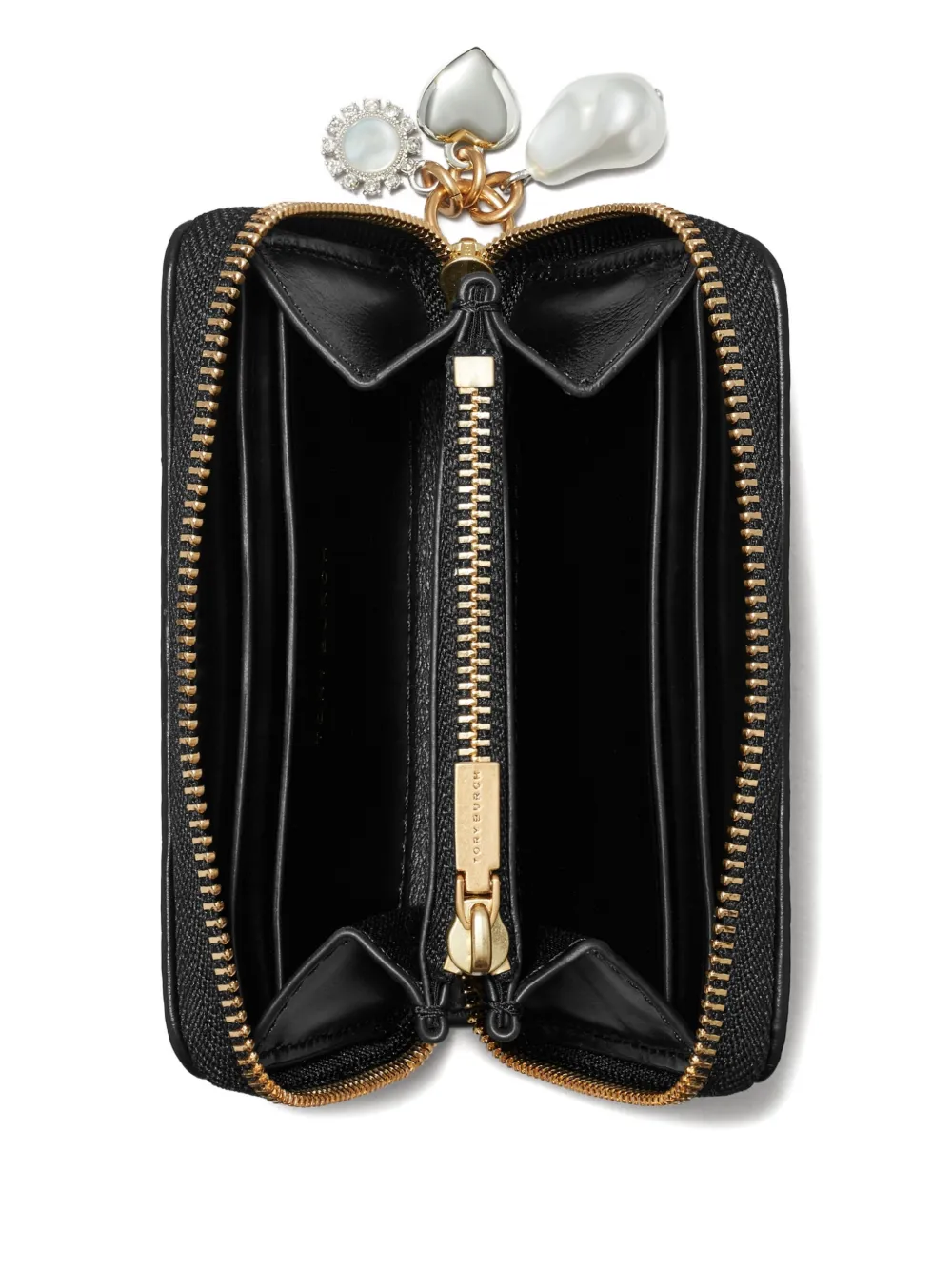 Tory Burch Quilted Charm Zip Wallet In Black