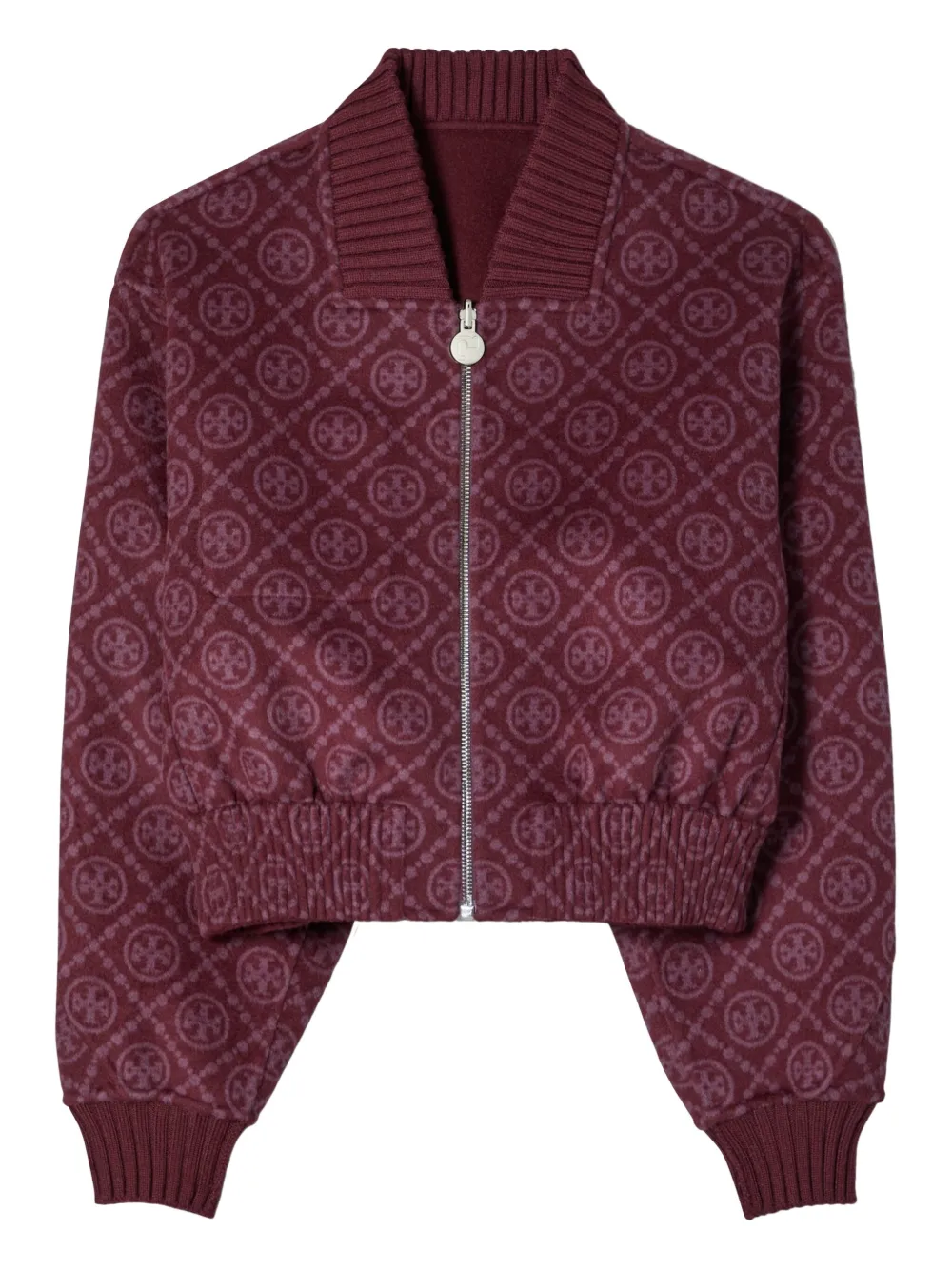 Tory Burch Monogram-pattern Wool Jacket In Burgundy