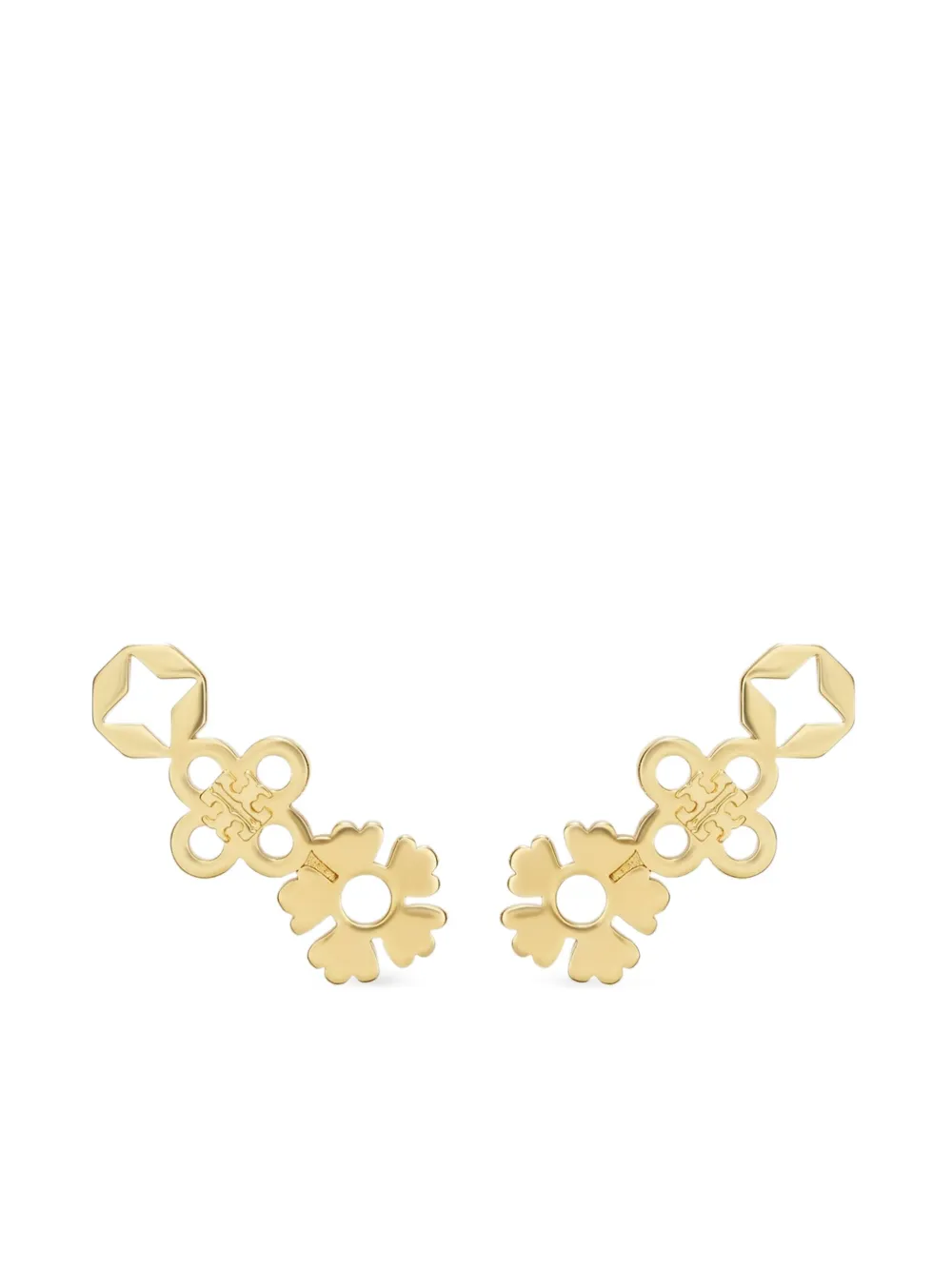 Tory Burch Flower-hexagon Stud Earrings In Black