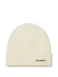 Tory Burch ribbed-knit beanie hat - White