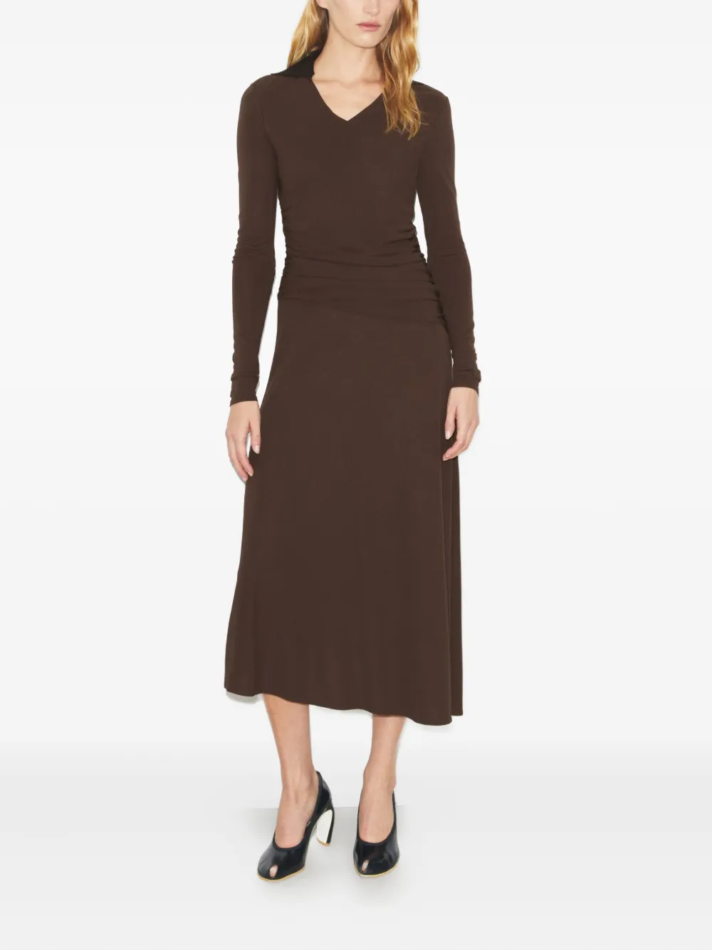 Tory Burch Gesmockte jurk met kraag - Bruin