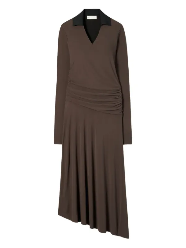 Tory Burch Collared Gathered Dress in Brown