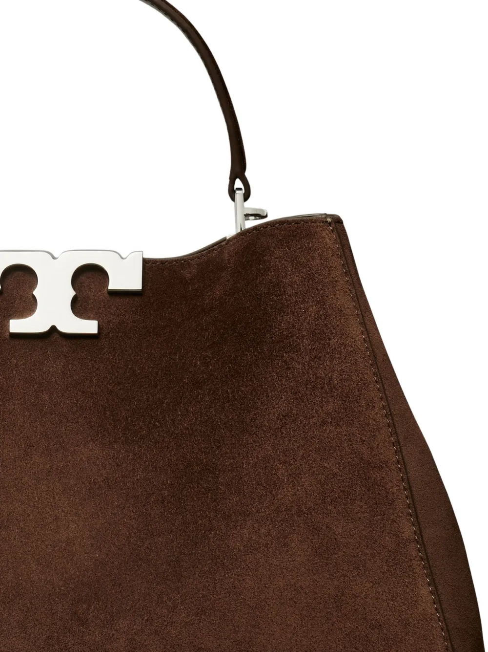 Tory Burch Double-t Logo Suede Satchel In Brown