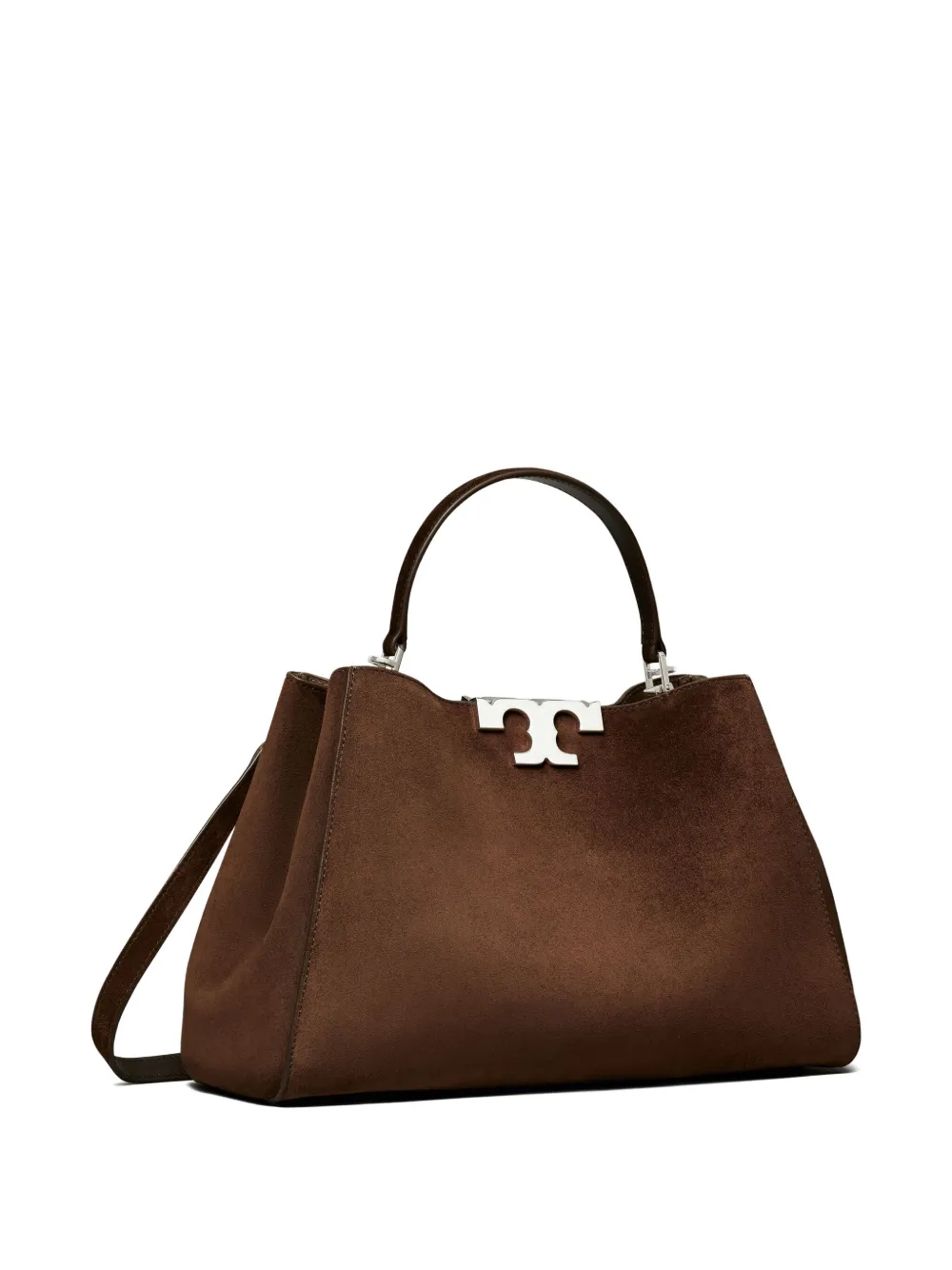 Tory Burch Double-t Logo Suede Satchel In Brown