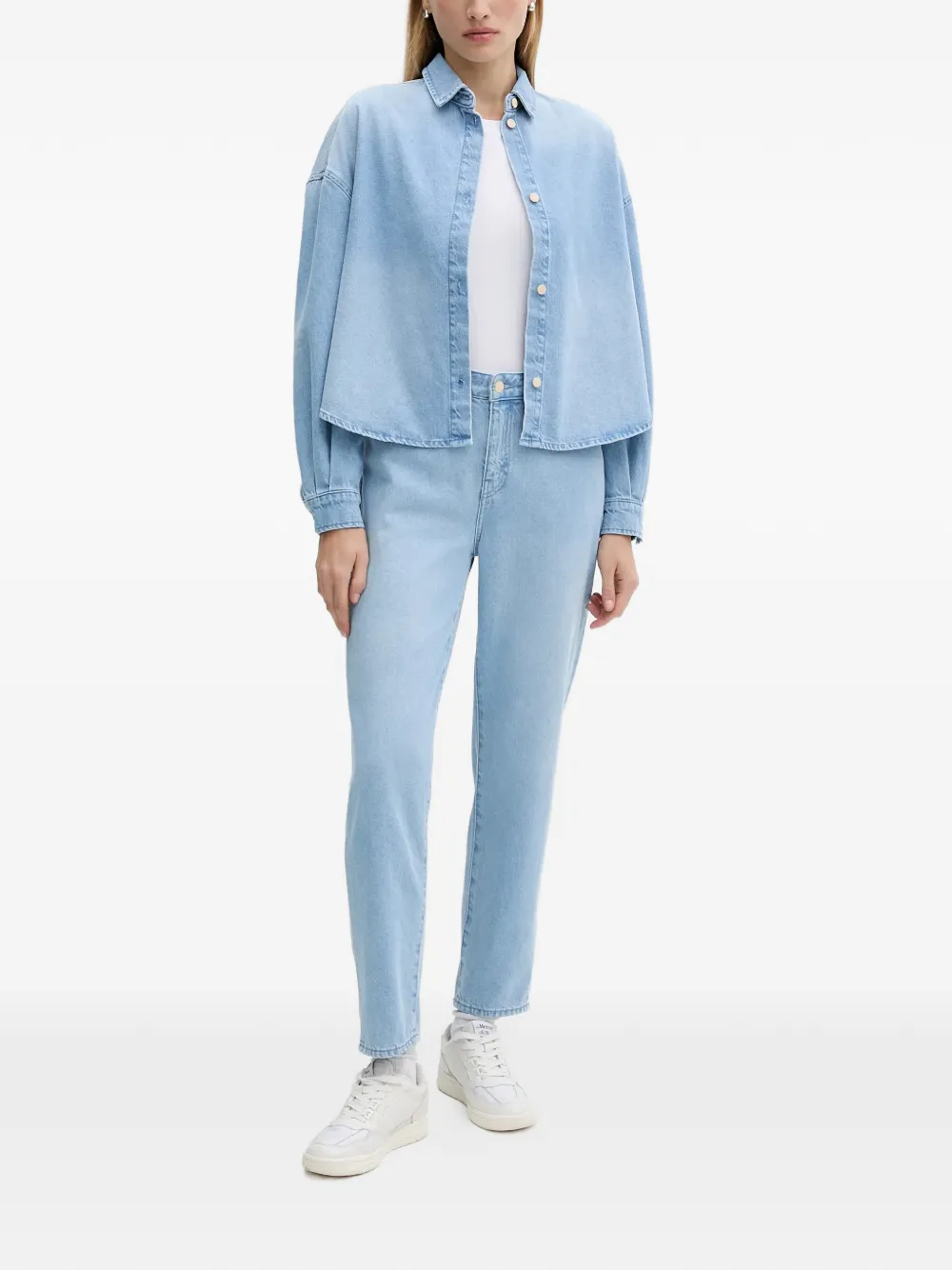  Armani Exchange Collared Cropped Top - Blue 