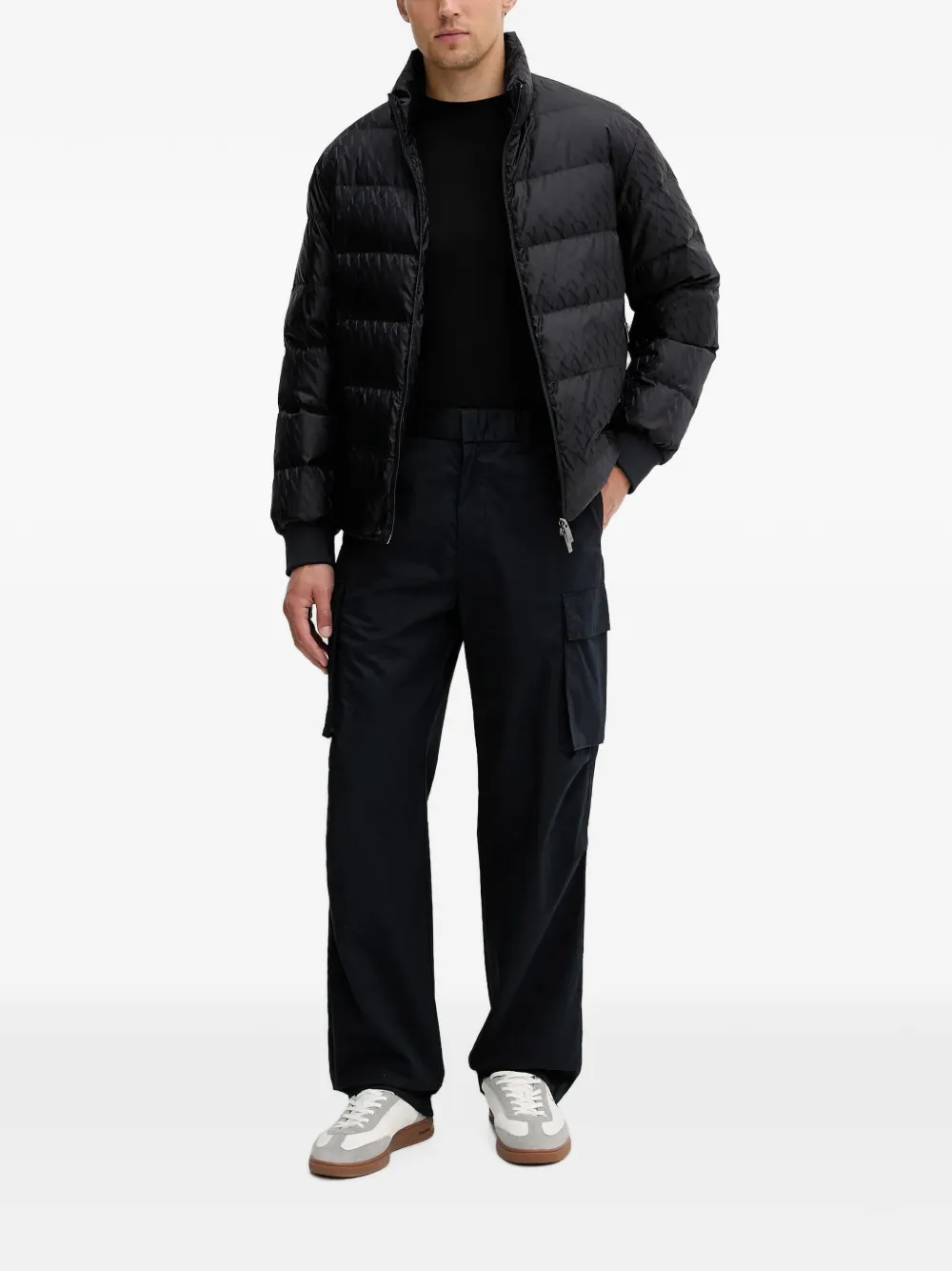 Armani Exchange logo-print puffer jacket Zwart