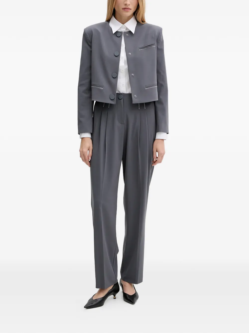  Armani Exchange Button Cropped Jacket - Grey 