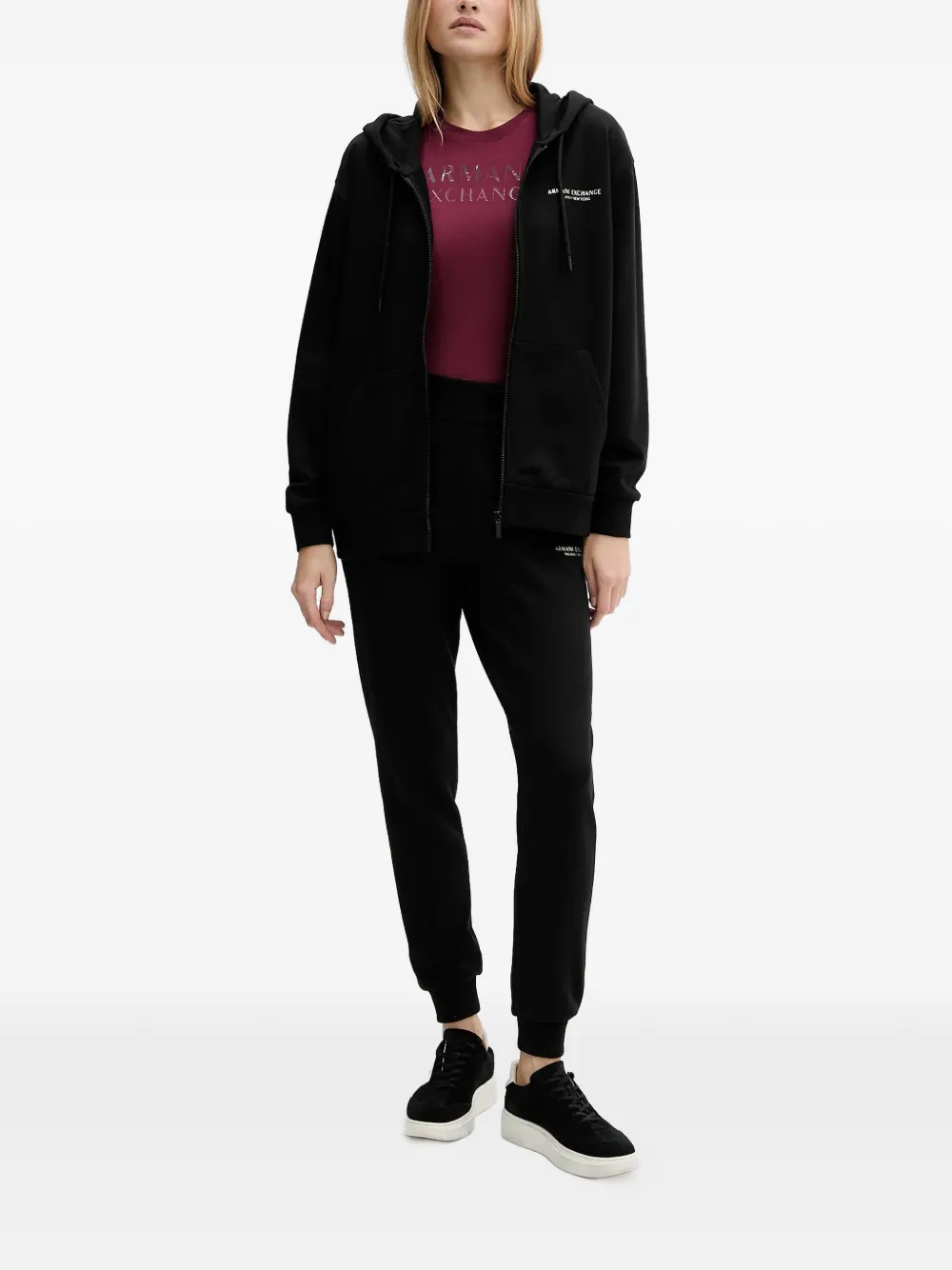  Armani Exchange Drawstring Zip-up Top - Black 