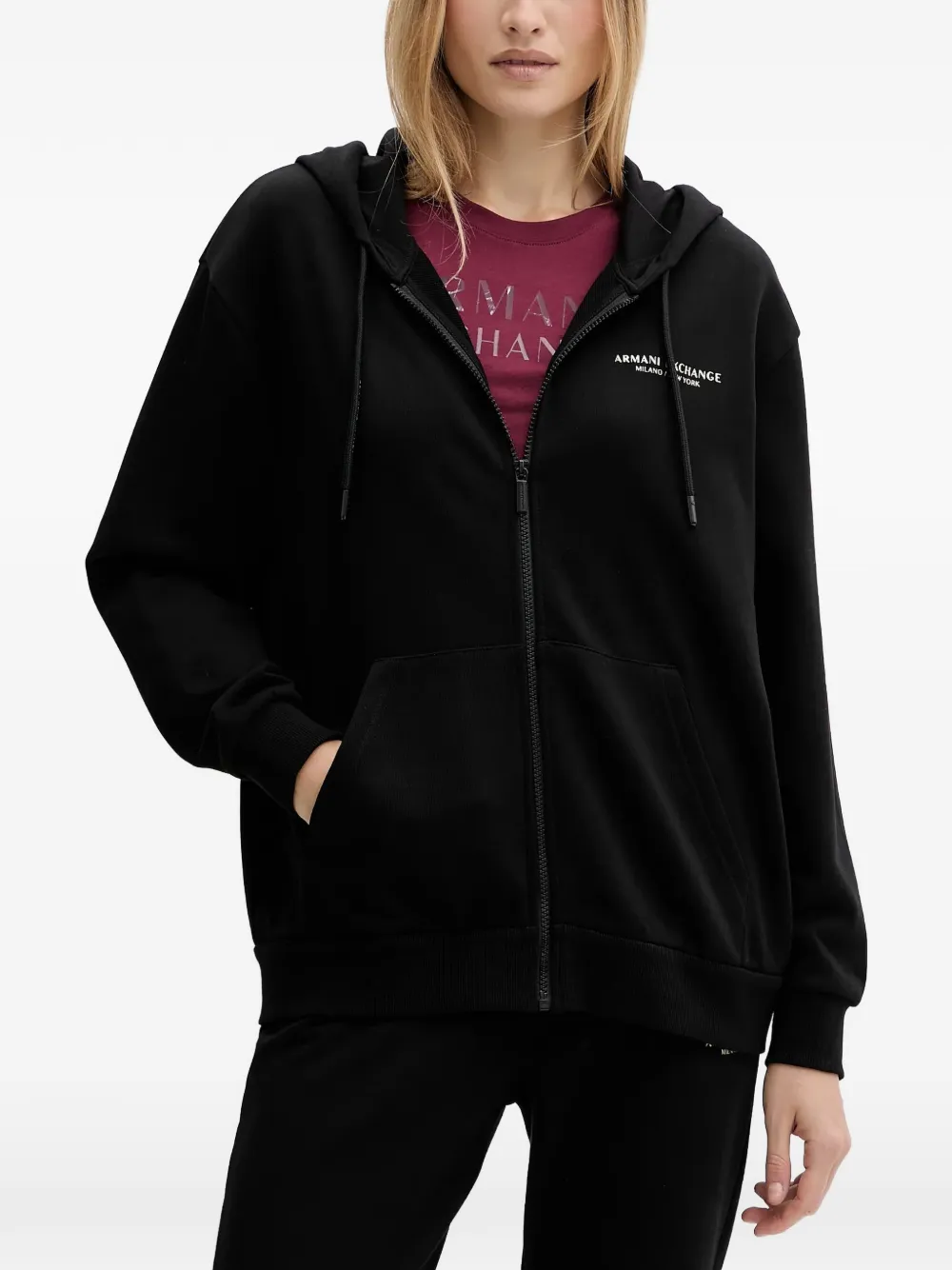 Armani Exchange drawstring zip-up top - Nero