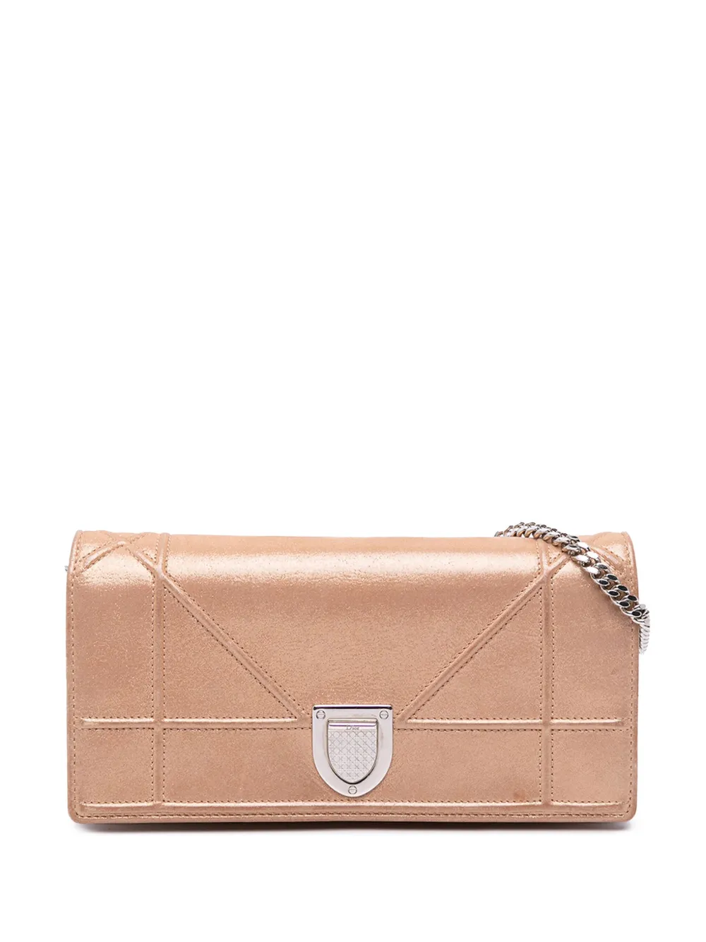 Christian Dior Pre-Owned 2015 Metallic Grained Calfskin Diorama Wallet on Chain crossbody bag | Gold | Image 1