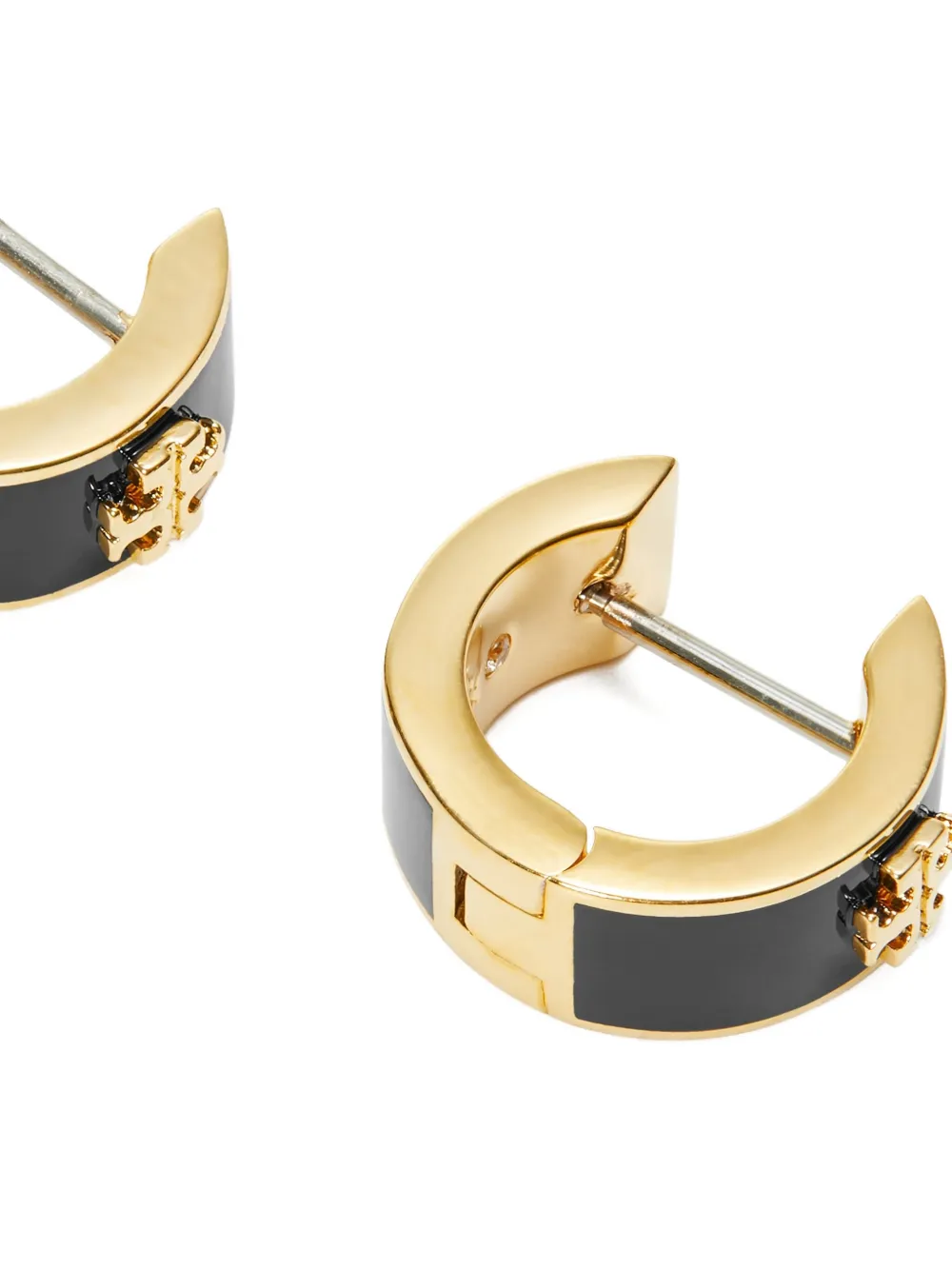Tory Burch Enamel Huggie Earrings In Black