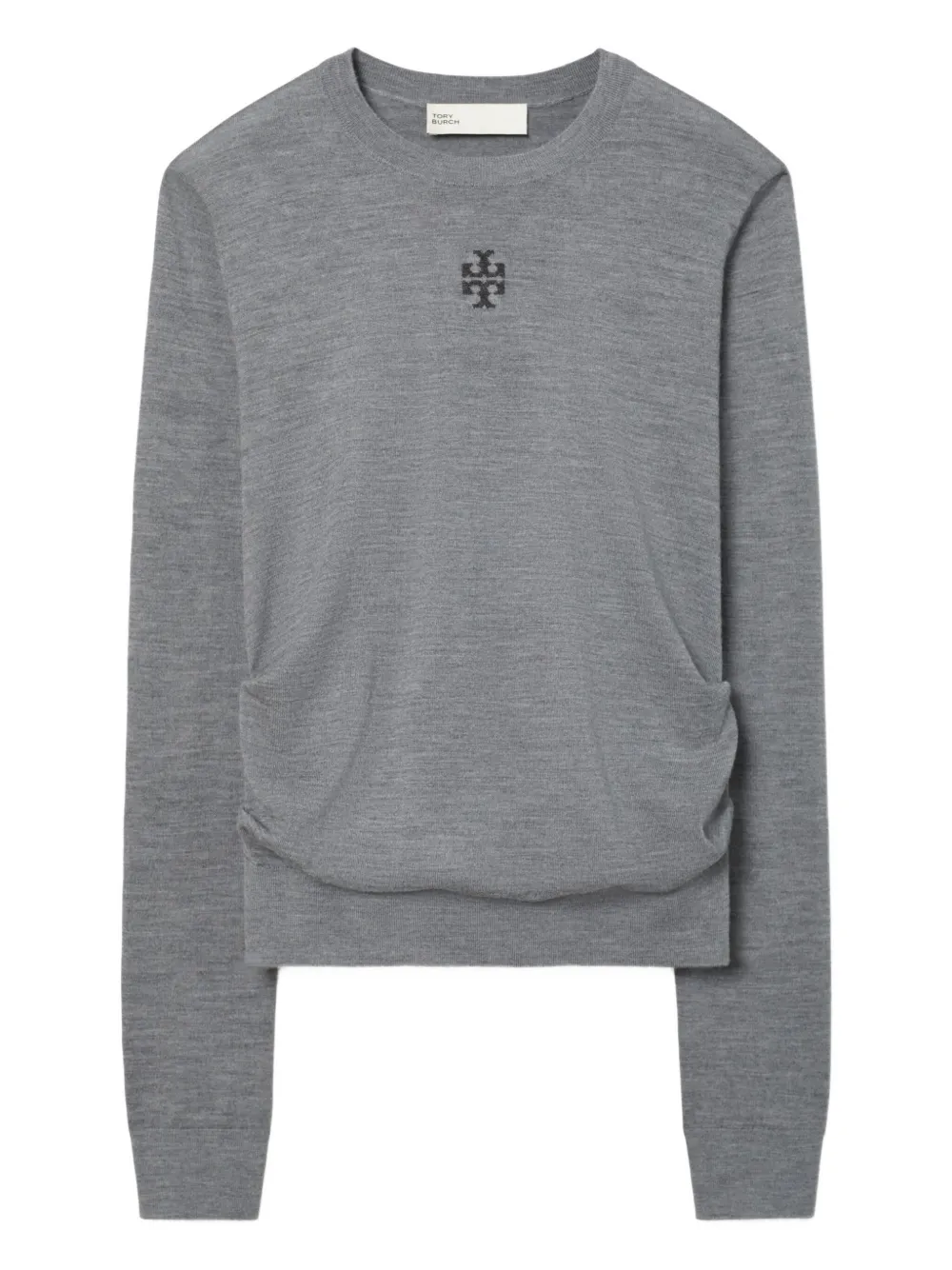 Tory Burch Logo-embroidered Wool Sweater In Gray