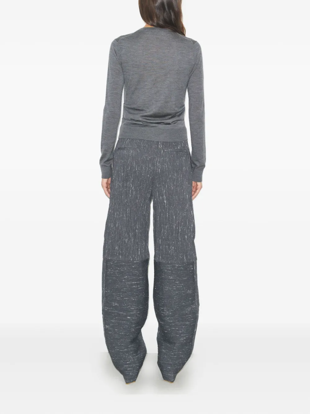 Tory Burch Logo-embroidered Wool Sweater In Gray