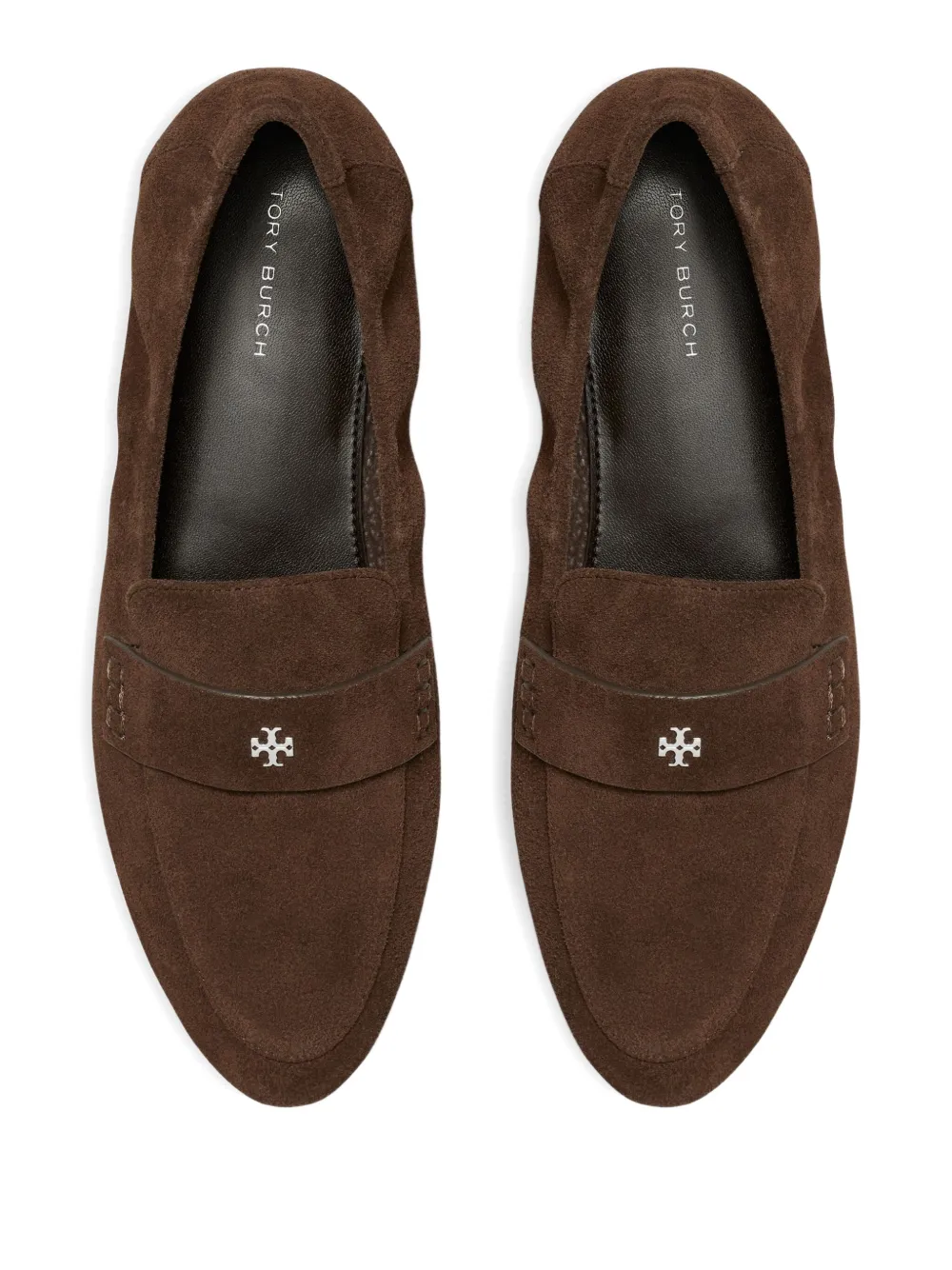 Tory Burch logo-plaque suede loafers Brown
