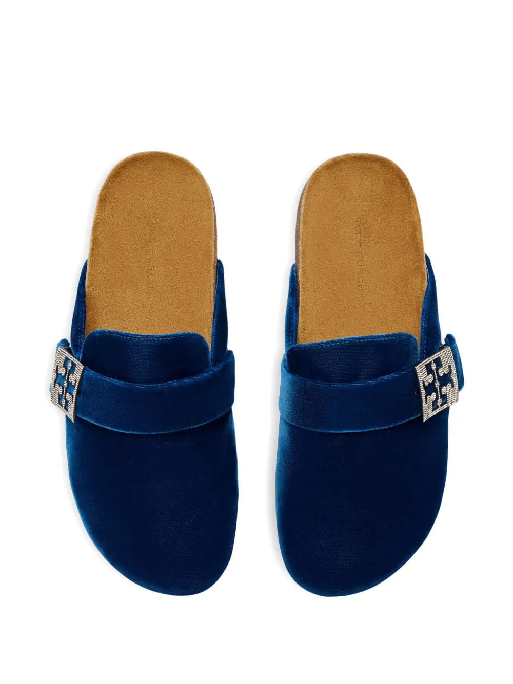 Tory Burch Fluwelen slippers met kristal Blauw