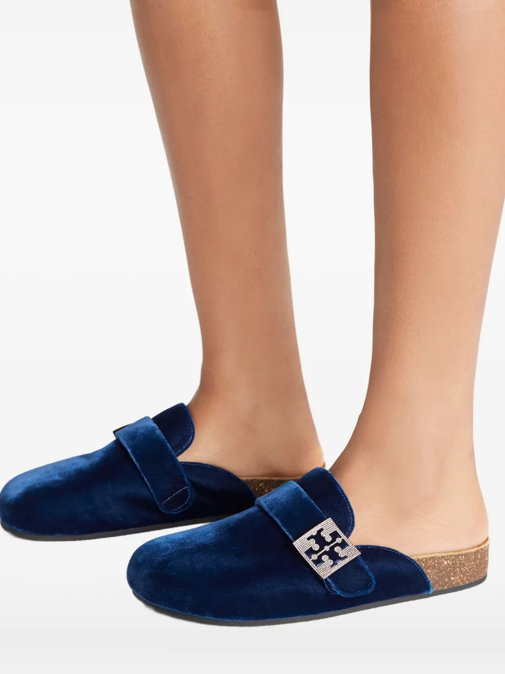 Tory Burch Fluwelen slippers met kristal Blauw