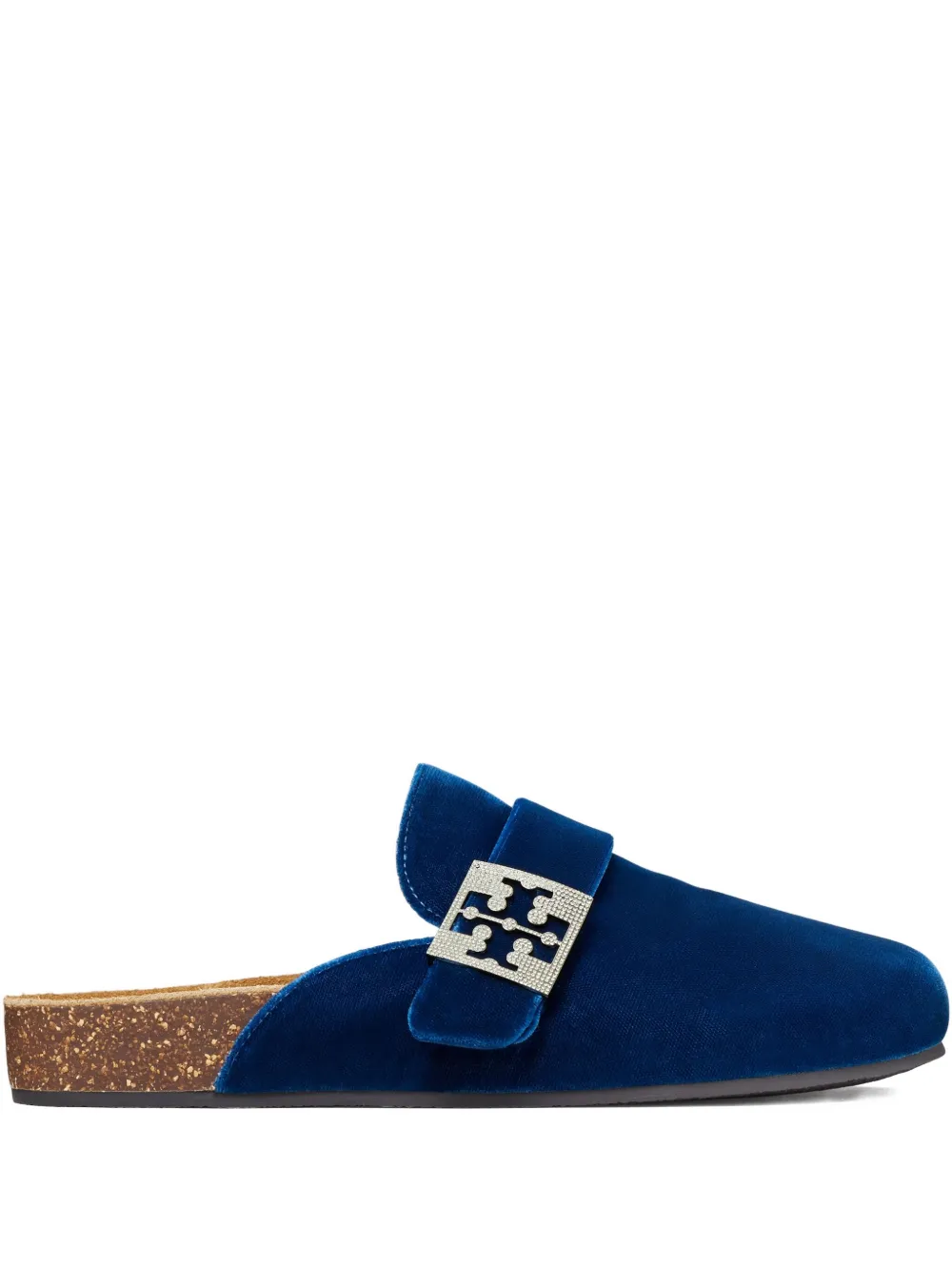 Tory Burch Crystal-embellished Velvet Slippers In Blue