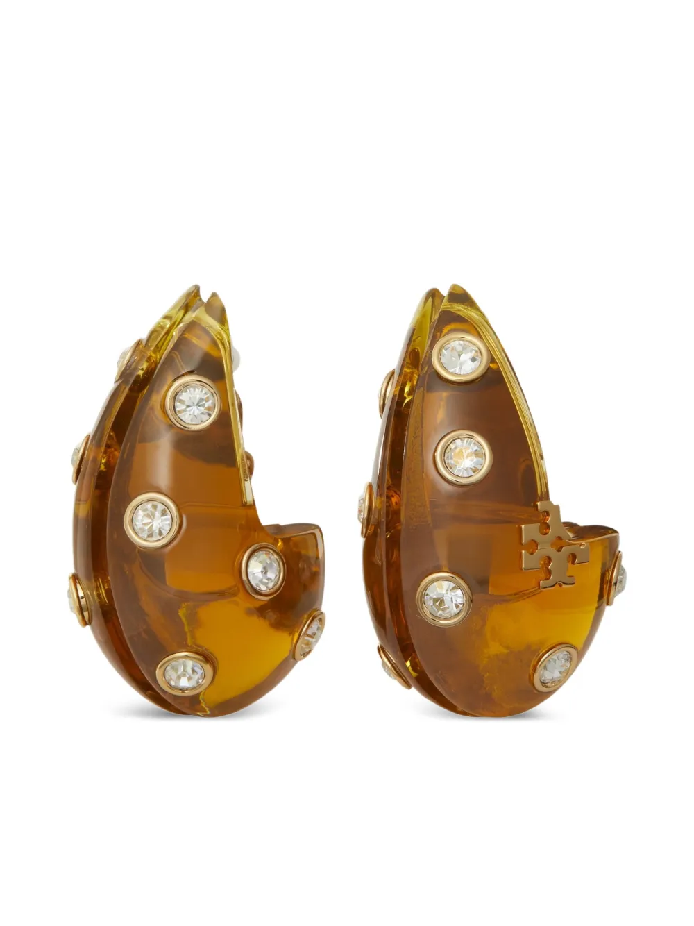 Tory Burch Wave oorbellen verfraaid met kristallen - Bruin