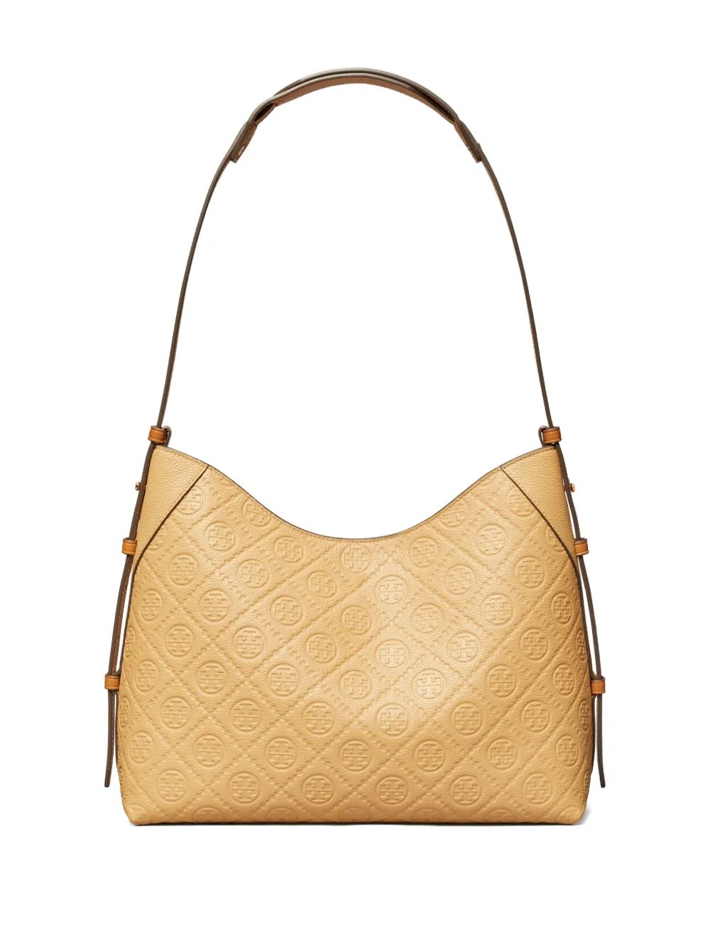 Tory Burch T Monogram Pebble Leather Messenger Bag In Neutral