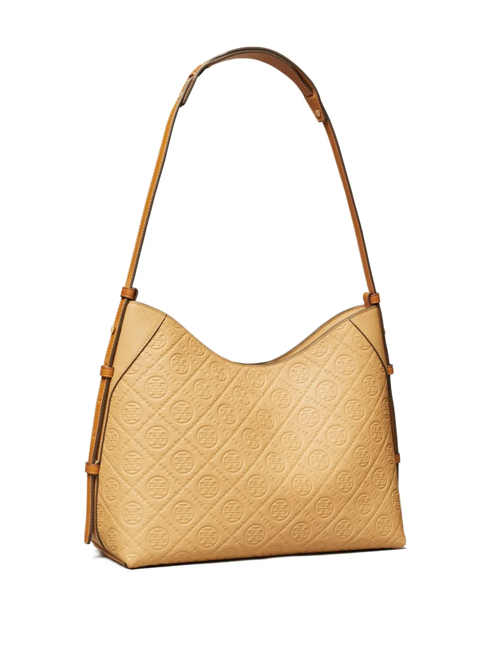 Tory Burch T Monogram Pebble Leather Messenger Bag In Neutral