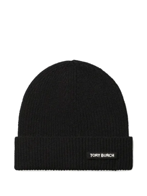 Tory Burch ribbed logo-detail beanie hat 