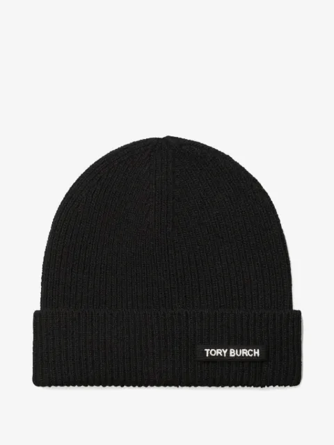 Tory Burch ribbed logo-detail beanie hat 