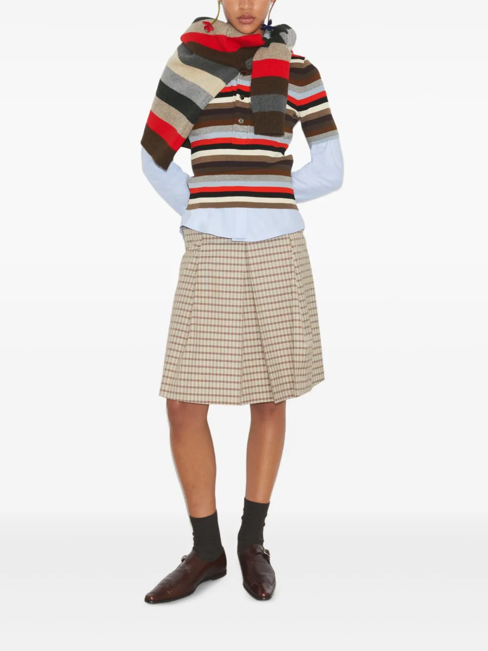 Tory Burch Viscose Striped Ribbed Polo In Multi