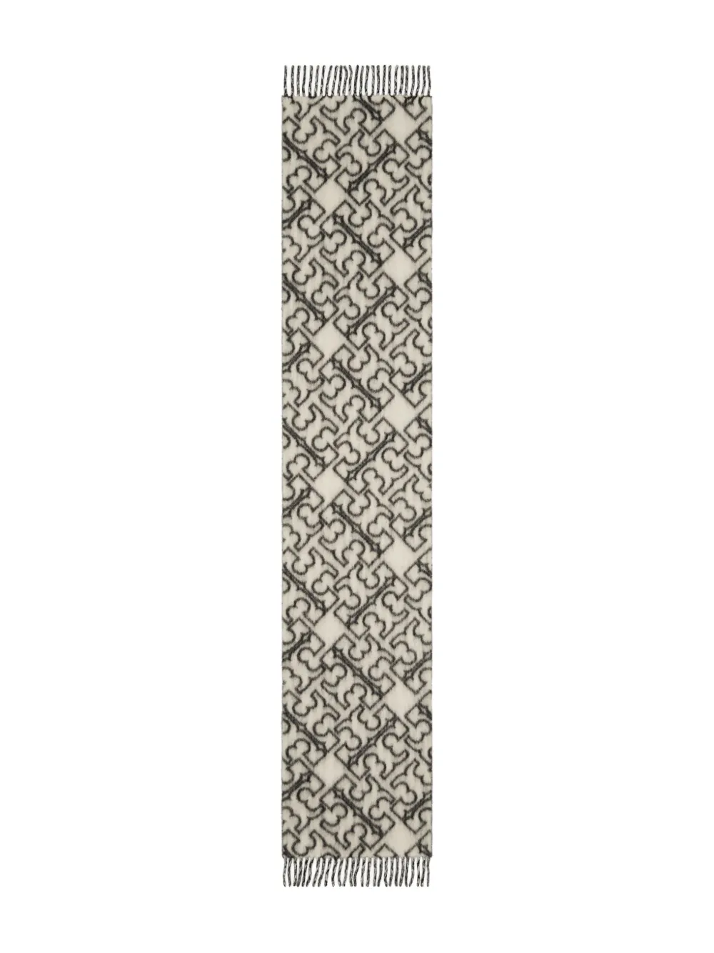 Tory Burch Logo-pattern Fringed Scarf In White