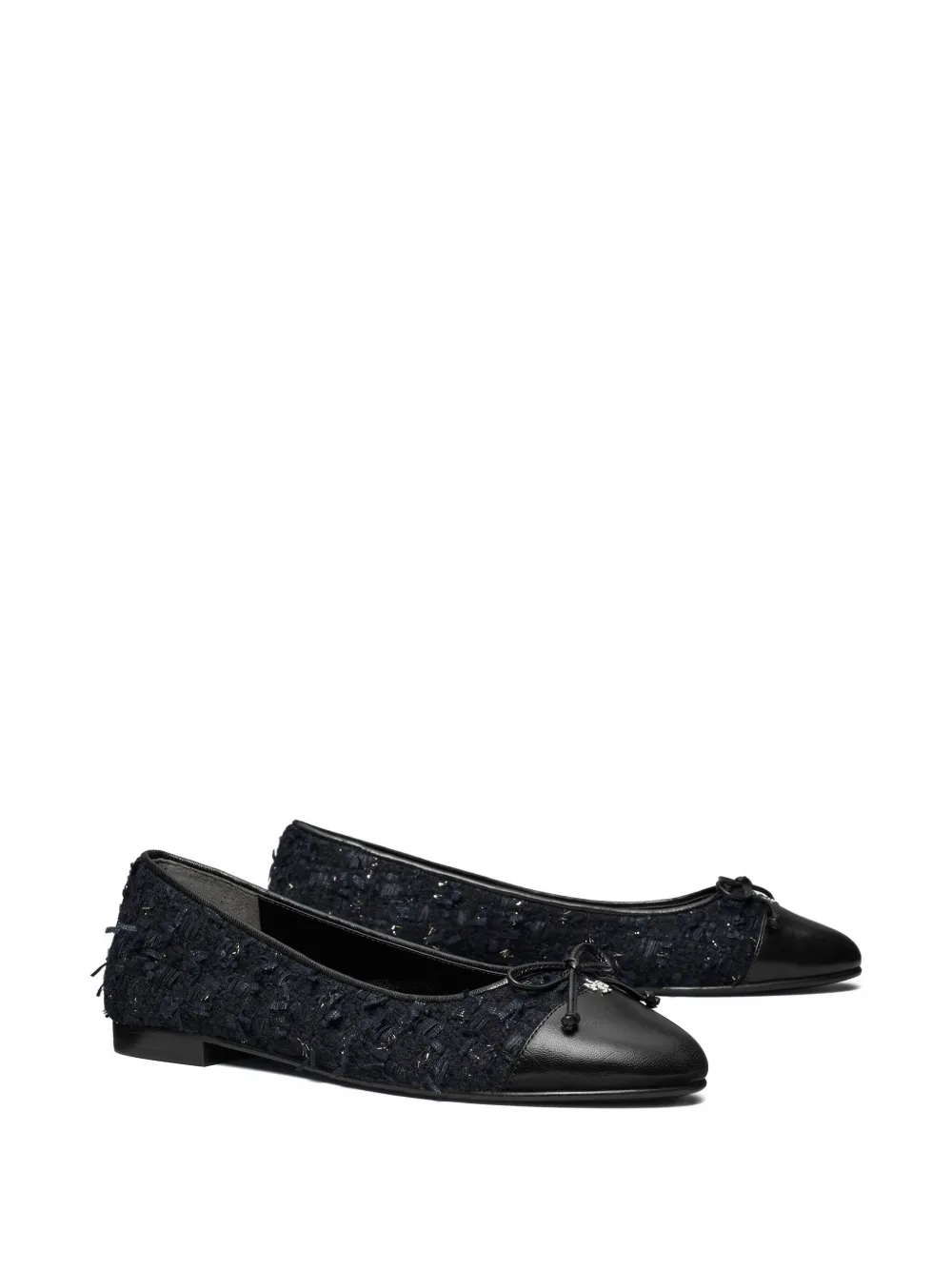 Tory Burch Tweed Cap-toe Ballet Flats In Black